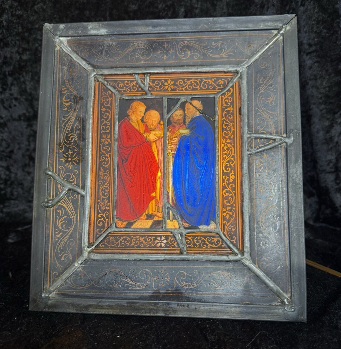 Vintage Stained Glass Religious Table Top Light Light Box in Working Condition Vintage Stained Glass Religious Table Top Light Light Box in Working Condition
