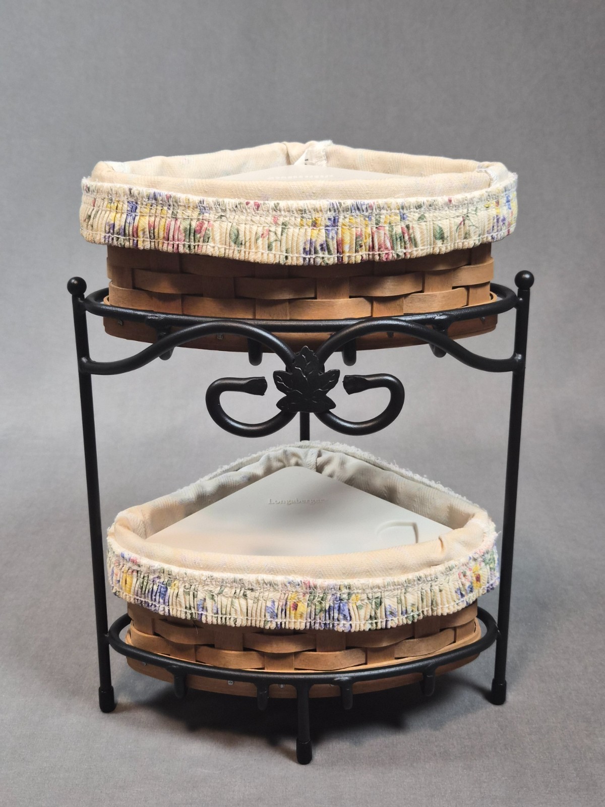 Vintage 2005 LONGABERGER Wrought Iron 2 Tier Corner Stand 2 Baskets and 2 Liners Vintage 2005 LONGABERGER Wrought Iron 2 Tier Corner Stand 2 Baskets and 2 Liners