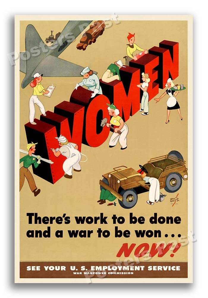 “Women - There's Work to be Done” 1944 Vintage Style WW2 War Poster - 16x24 “Women - There's Work to be Done” 1944 Vintage Style WW2 War Poster - 16x24