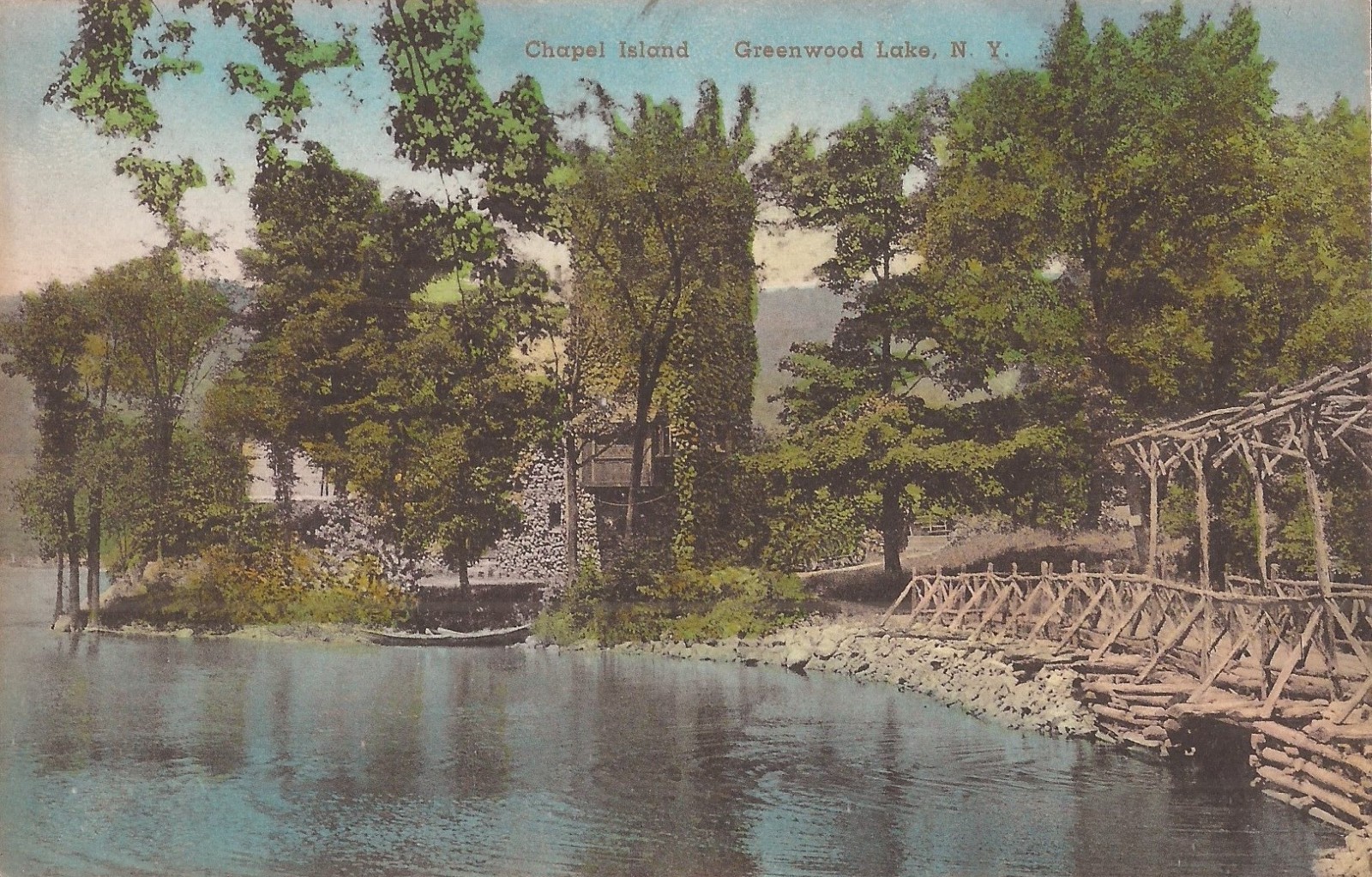 HAND COLORED - Greenwood Lake, NEW YORK - Chapel Island HAND COLORED - Greenwood Lake, NEW YORK - Chapel Island