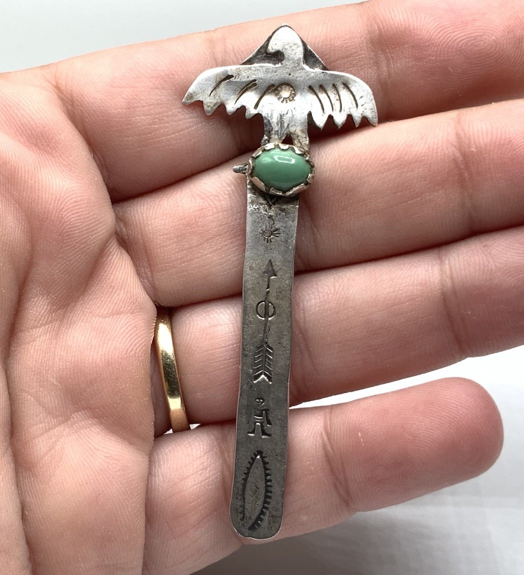 Navajo Native Old Pawn Handmade Sterling Silver Turquoise Eagle Small Bookmark Navajo Native Old Pawn Handmade Sterling Silver Turquoise Eagle Small Bookmark