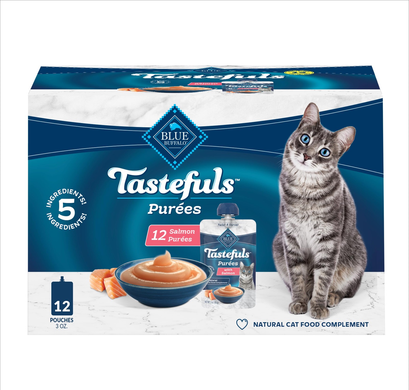 Blue Buffalo Tastefuls Purees Salmon Cat Food 3 Ounce (Pack of 12), Brown