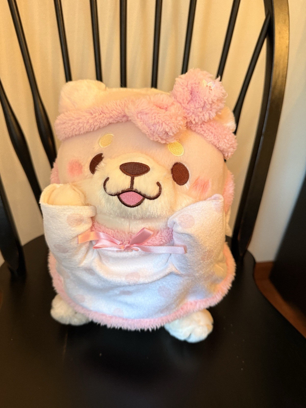 Mochishiba Shiba Inu Dog Big Plush White Pink Dot Ribbon Soft Toy JP
