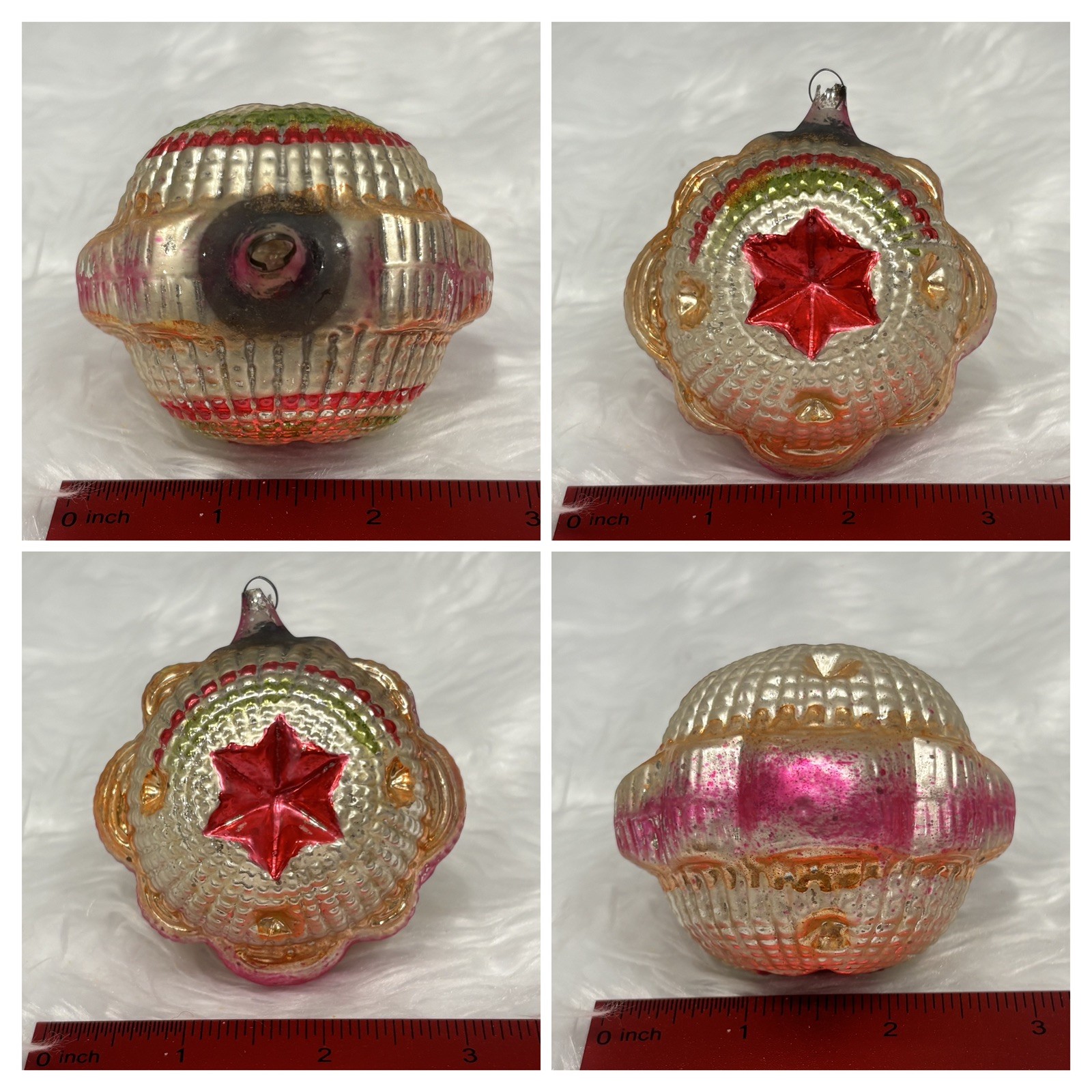 Vintage Glass Rainbow Bumpy Double Indent Star Ornament Vintage Glass Rainbow Bumpy Double Indent Star Ornament