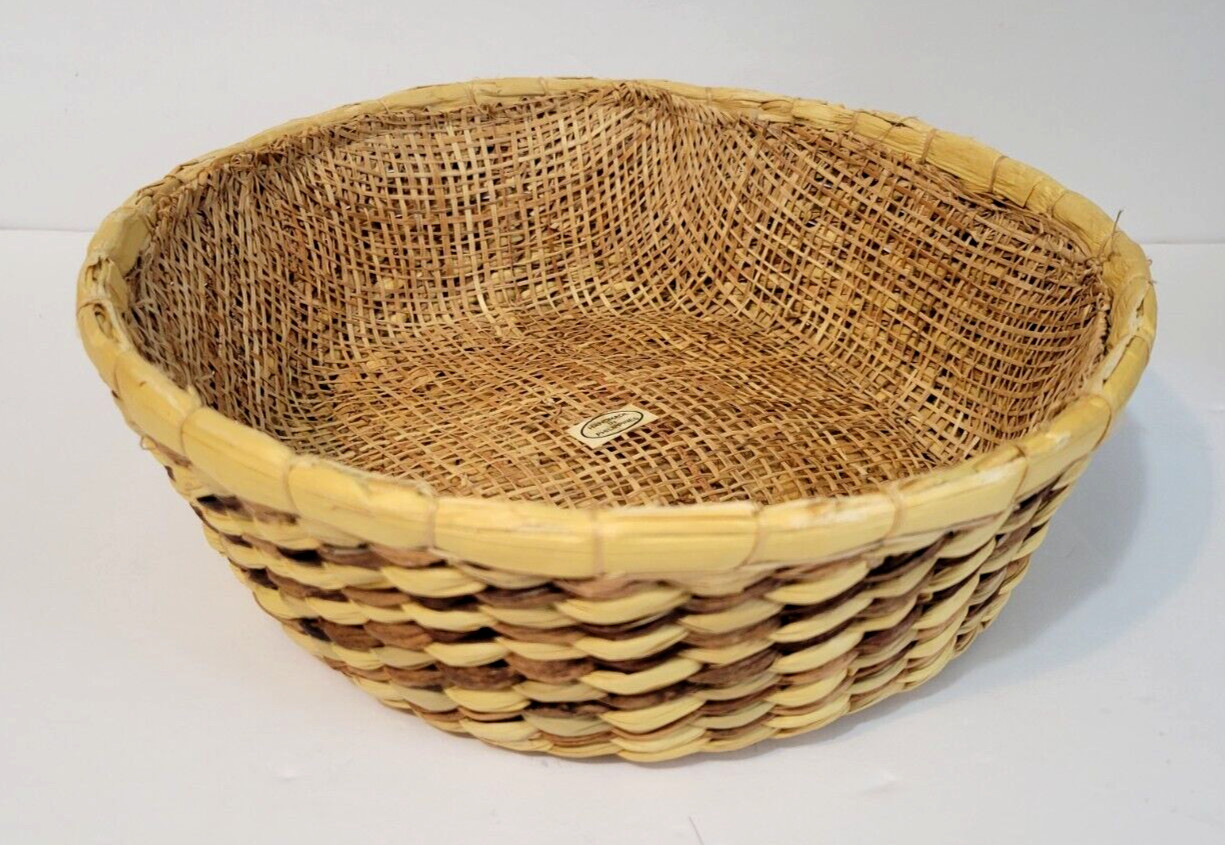 Pakistani Handwoven Sewn Fading Basket Pakistan Rattan Wicker 10" x 3" Vintage Pakistani Handwoven Sewn Fading Basket Pakistan Rattan Wicker 10" x 3" Vintage
