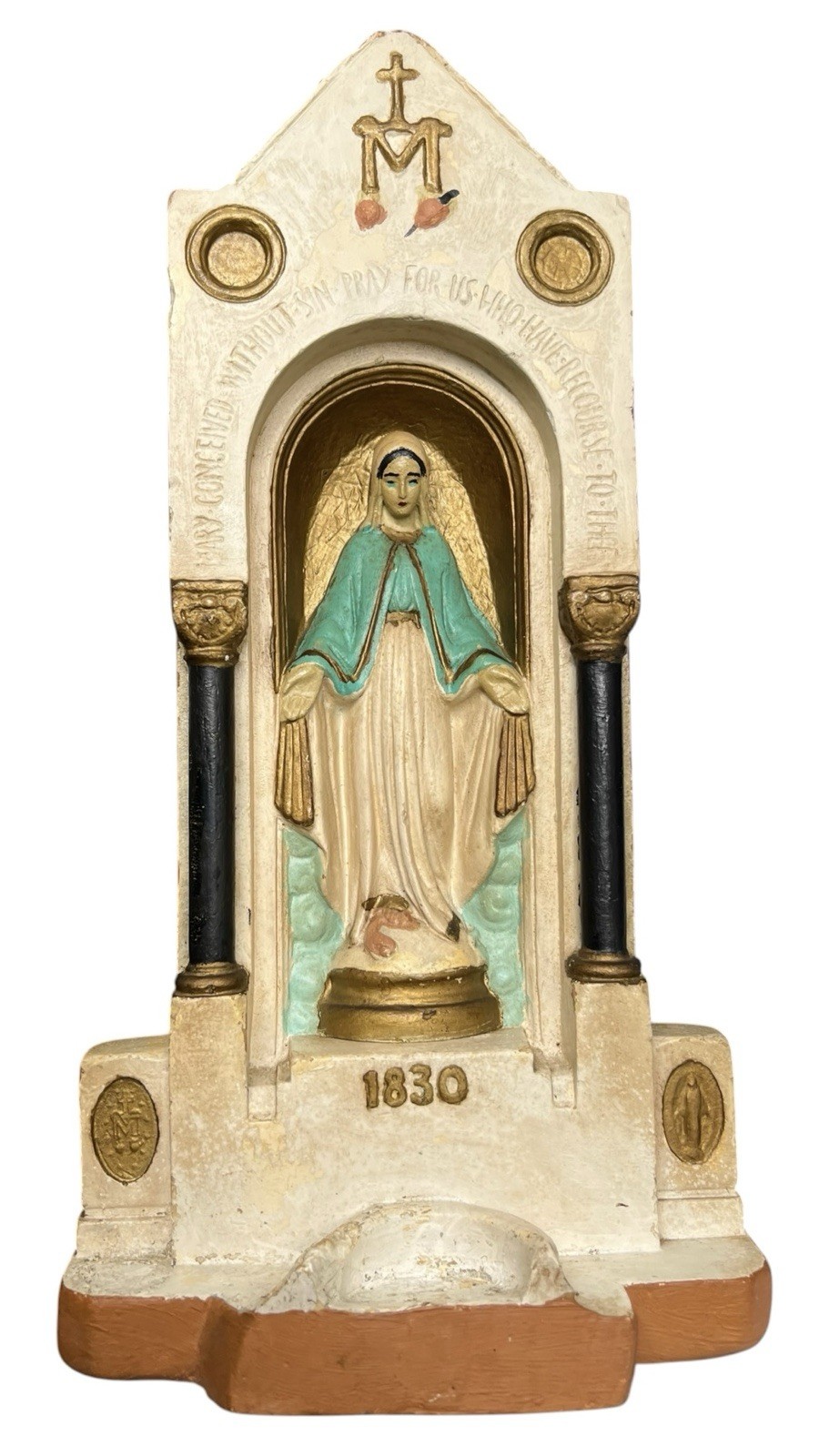 Vintage Virgin Mary Chalkware Statue Shrine Hand Painted