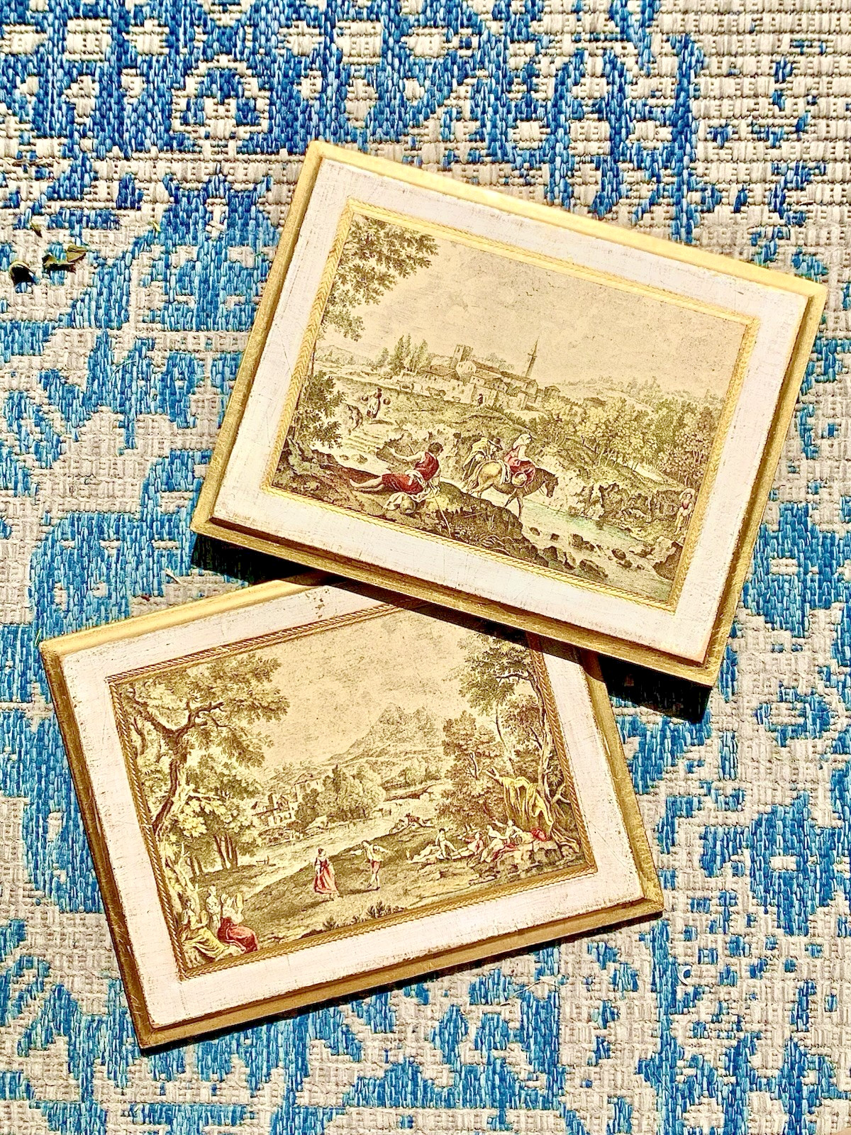 Vintage Italian Florentine Wooden Plaques Francesco Zuccarelli Landscape Set 2 Vintage Italian Florentine Wooden Plaques Francesco Zuccarelli Landscape Set 2