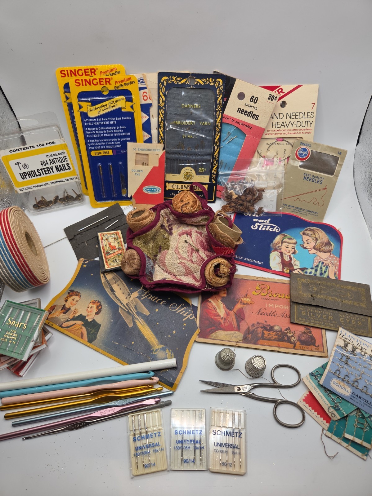 VTG Sewing Notions Lot Thread Buttons Silver Thimbles Scissors Knit Needles MORE VTG Sewing Notions Lot Thread Buttons Silver Thimbles Scissors Knit Needles MORE
