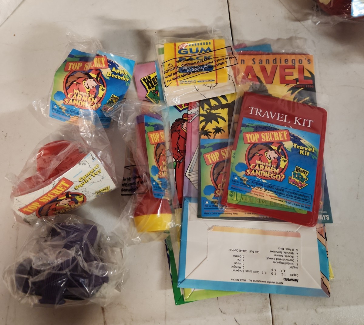 VTG 1996 Wendy's Carmen Sandiego COMPLETE MASTER SET-6 NIP Toys+Bags+magazine VTG 1996 Wendy's Carmen Sandiego COMPLETE MASTER SET-6 NIP Toys+Bags+magazine