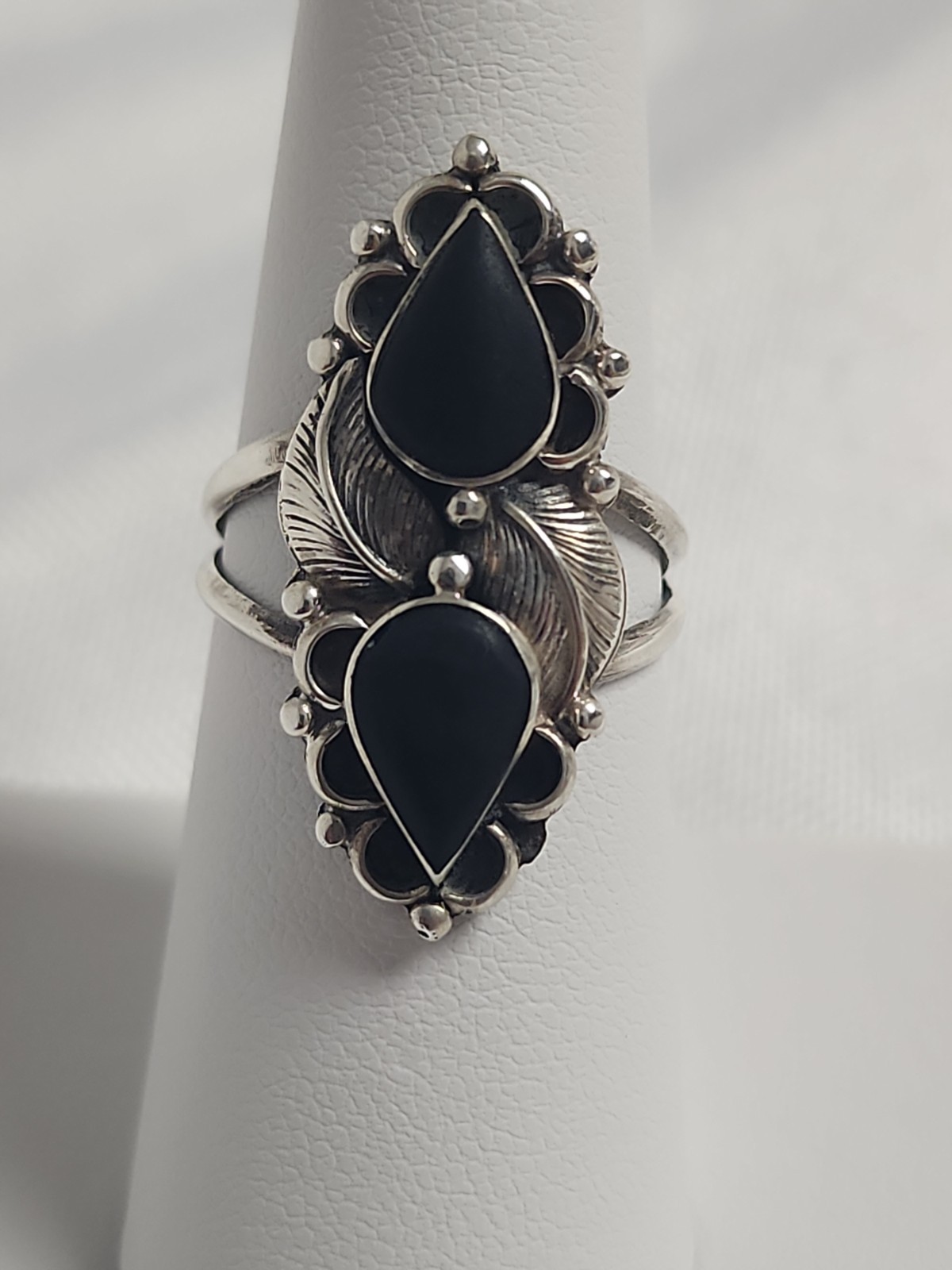 Navajo Onyx Teardrop Ring Black Sterling Silver size 7 Matte Stones Navajo Onyx Teardrop Ring Black Sterling Silver size 7 Matte Stones