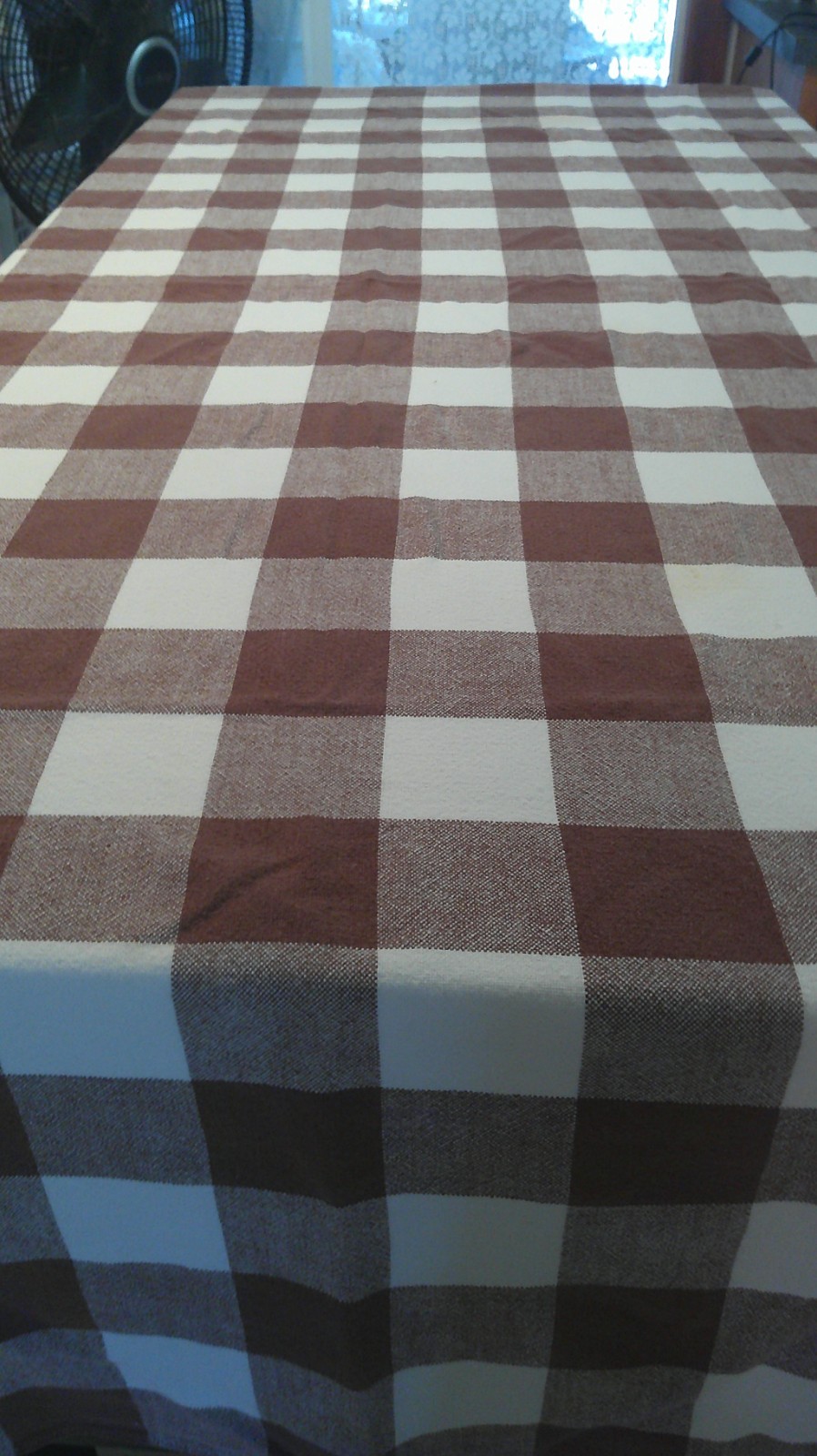 Vintage 1940s-60s Simtex Tablecloth Brown White Checkered Cotton USA 69x56 Vintage 1940s-60s Simtex Tablecloth Brown White Checkered Cotton USA 69x56