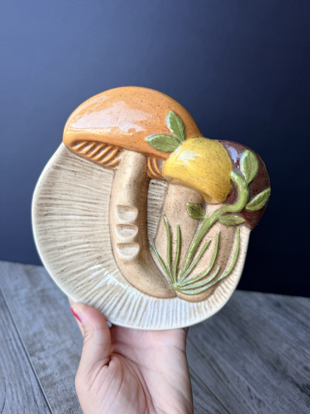 Vintage 1970s Ceramic Mushroom Ashtray Trinket Dish MCM Cottagecore Wall Plaque Vintage 1970s Ceramic Mushroom Ashtray Trinket Dish MCM Cottagecore Wall Plaque