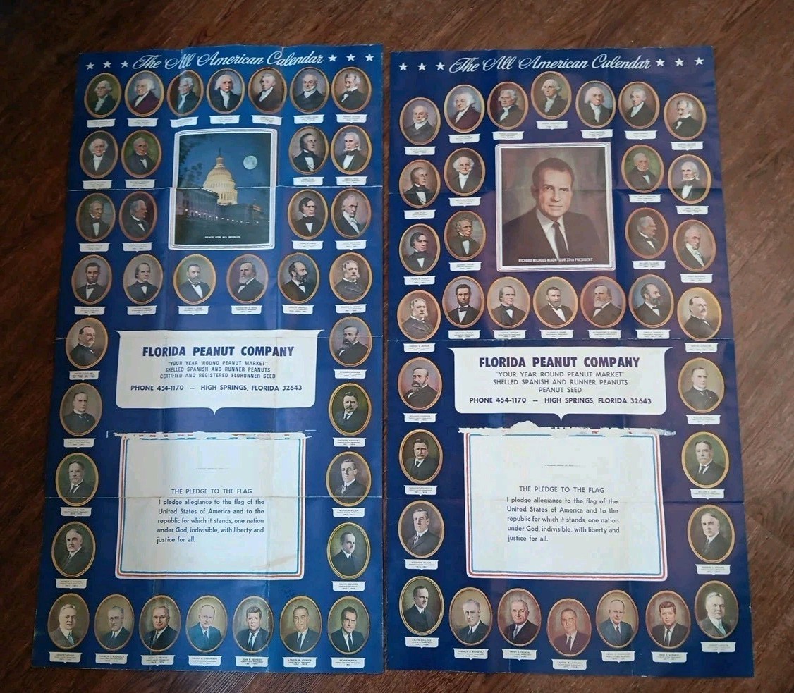 2 Vintage All American Calendars With 36/37 Presidents, Calendars Removed 2 Vintage All American Calendars With 36/37 Presidents, Calendars Removed