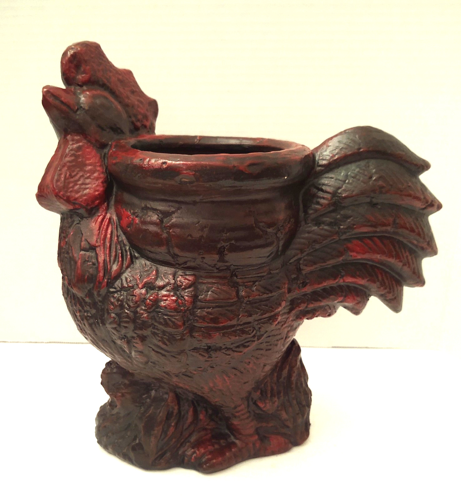 Vintage-MCM Chalkware Rooster Planter Mid-Century Farmhouse Decor - Red & Black Vintage-MCM Chalkware Rooster Planter Mid-Century Farmhouse Decor - Red & Black