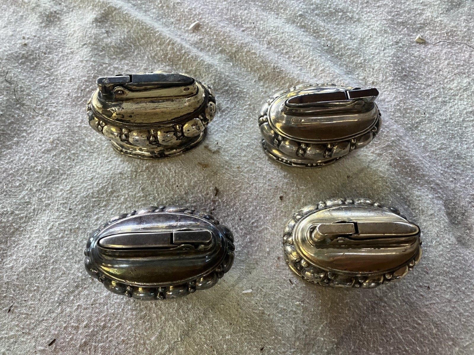 Vintage Set of 4 Ornate Table Cigarette Lighters Silver Tone Mid Century Vintage Set of 4 Ornate Table Cigarette Lighters Silver Tone Mid Century