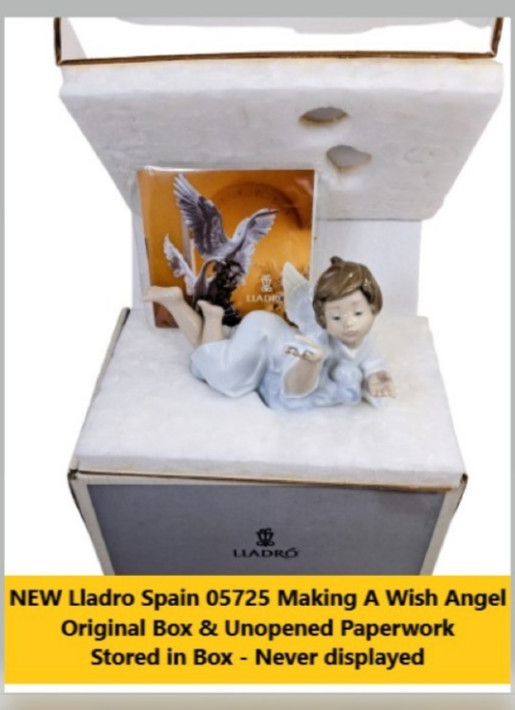NEW Lladro 5725 Making A Wish Angel Porcelain Figurine Box & Packing Spain 1989 NEW Lladro 5725 Making A Wish Angel Porcelain Figurine Box & Packing Spain 1989