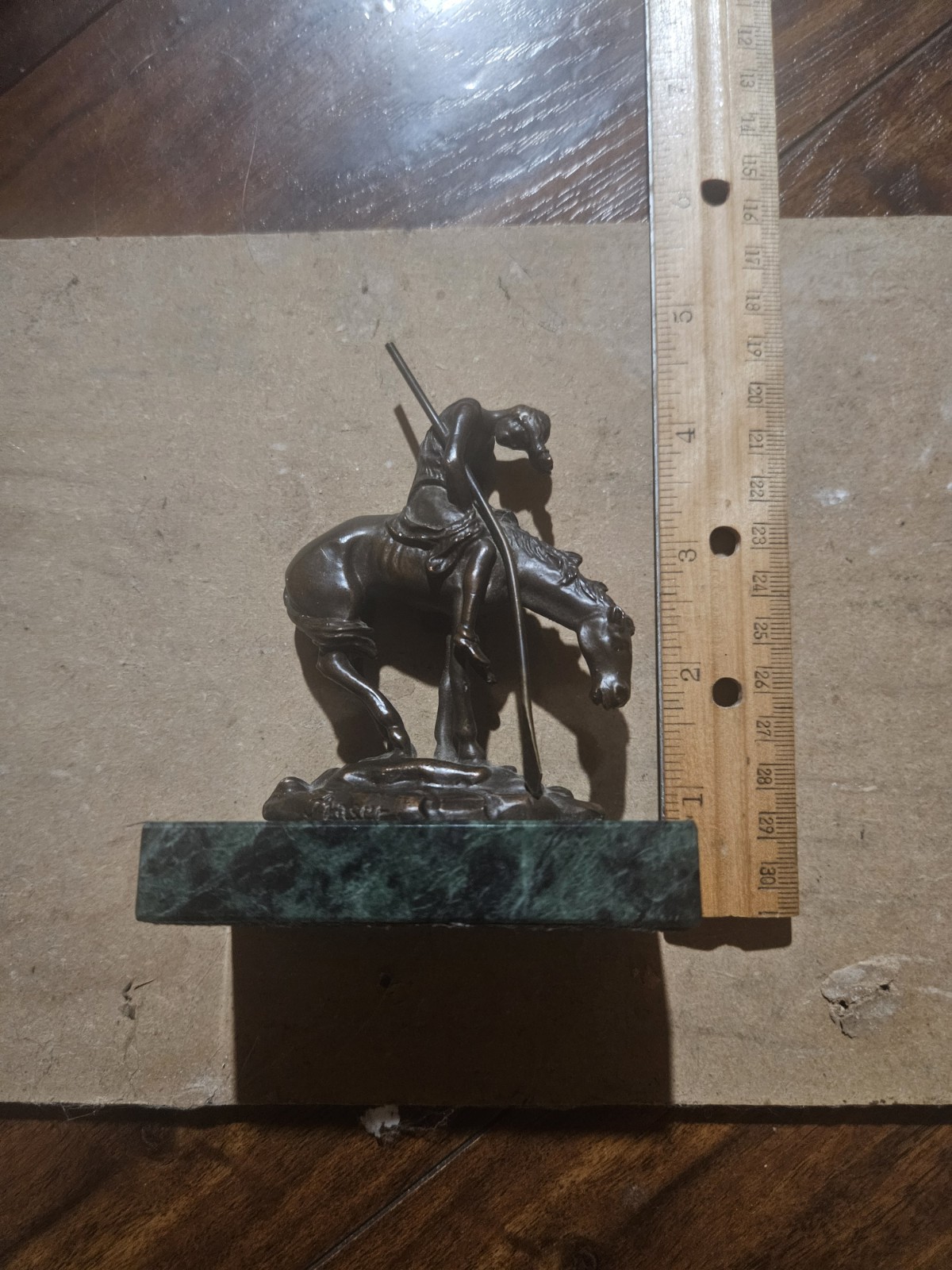 End of the Trail Statue - Bronze Resin 5" Vintage On Marble Base.