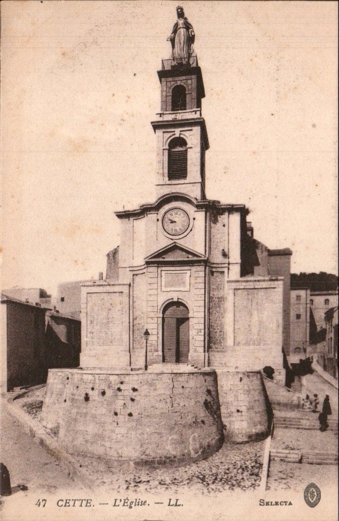 Cette (Sete) - L'Eglise, church with Virgin statue - Antique Postcard - c. 1910