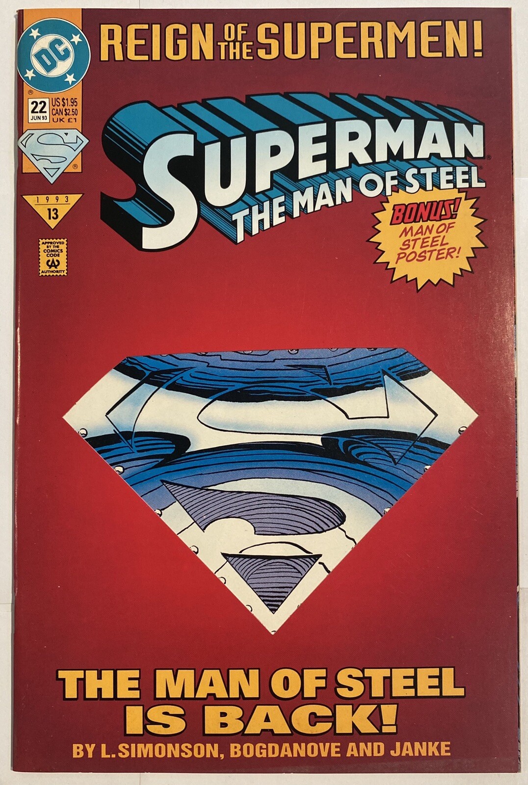 JUNE 1993 SUPERMAN THE MAN OF STEEL REIGN OF THE SUPERMEN DC #13 #22 '93 JUNE 1993 SUPERMAN THE MAN OF STEEL REIGN OF THE SUPERMEN DC #13 #22 '93