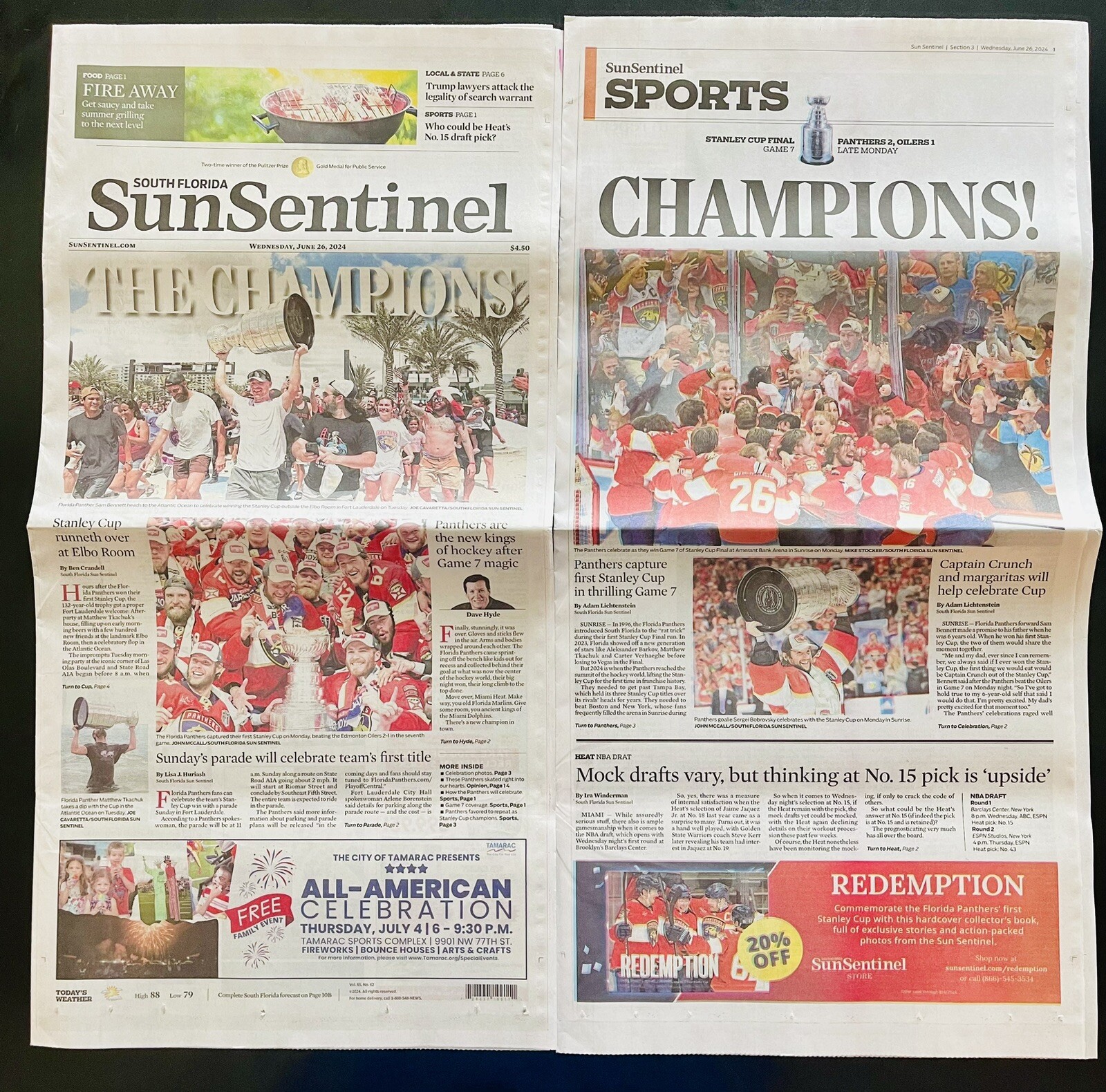 šHISTORIC STANLEY CUP FLORIDA PANTHERS NHL 2024 CHAMPS SUN SENTINEL NEWSPAPER šHISTORIC STANLEY CUP FLORIDA PANTHERS NHL 2024 CHAMPS SUN SENTINEL NEWSPAPER