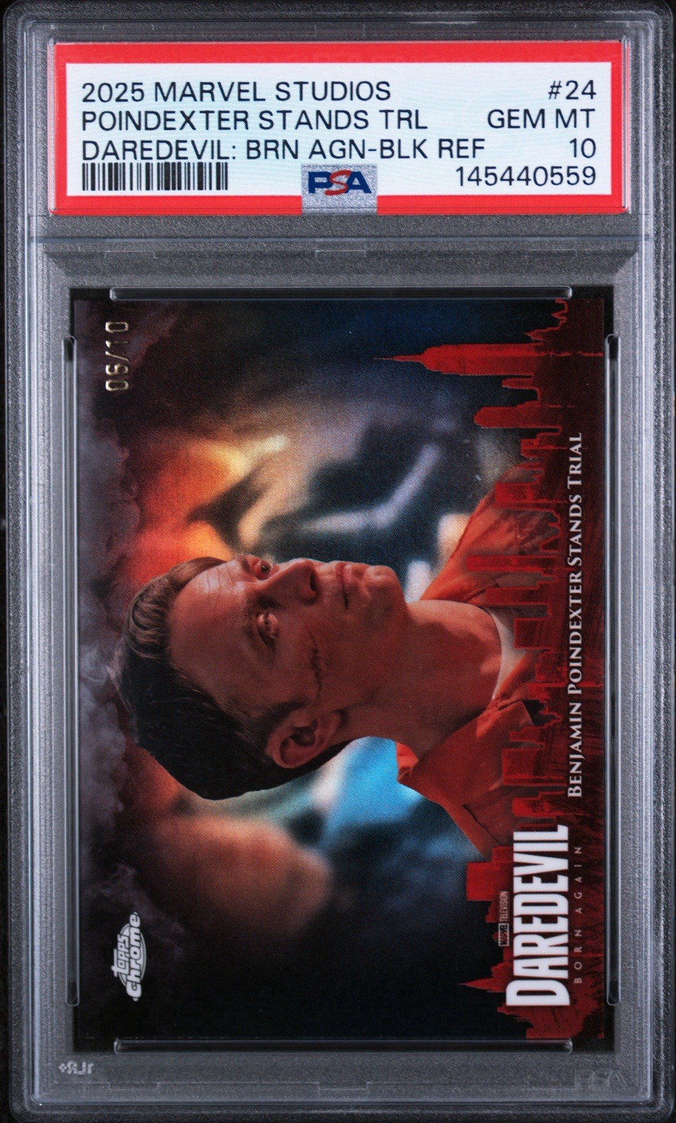 2025 Topps Chrome Marvel Studios Daredevil Poindexter Trial Black /10 PSA 10 2025 Topps Chrome Marvel Studios Daredevil Poindexter Trial Black /10 PSA 10