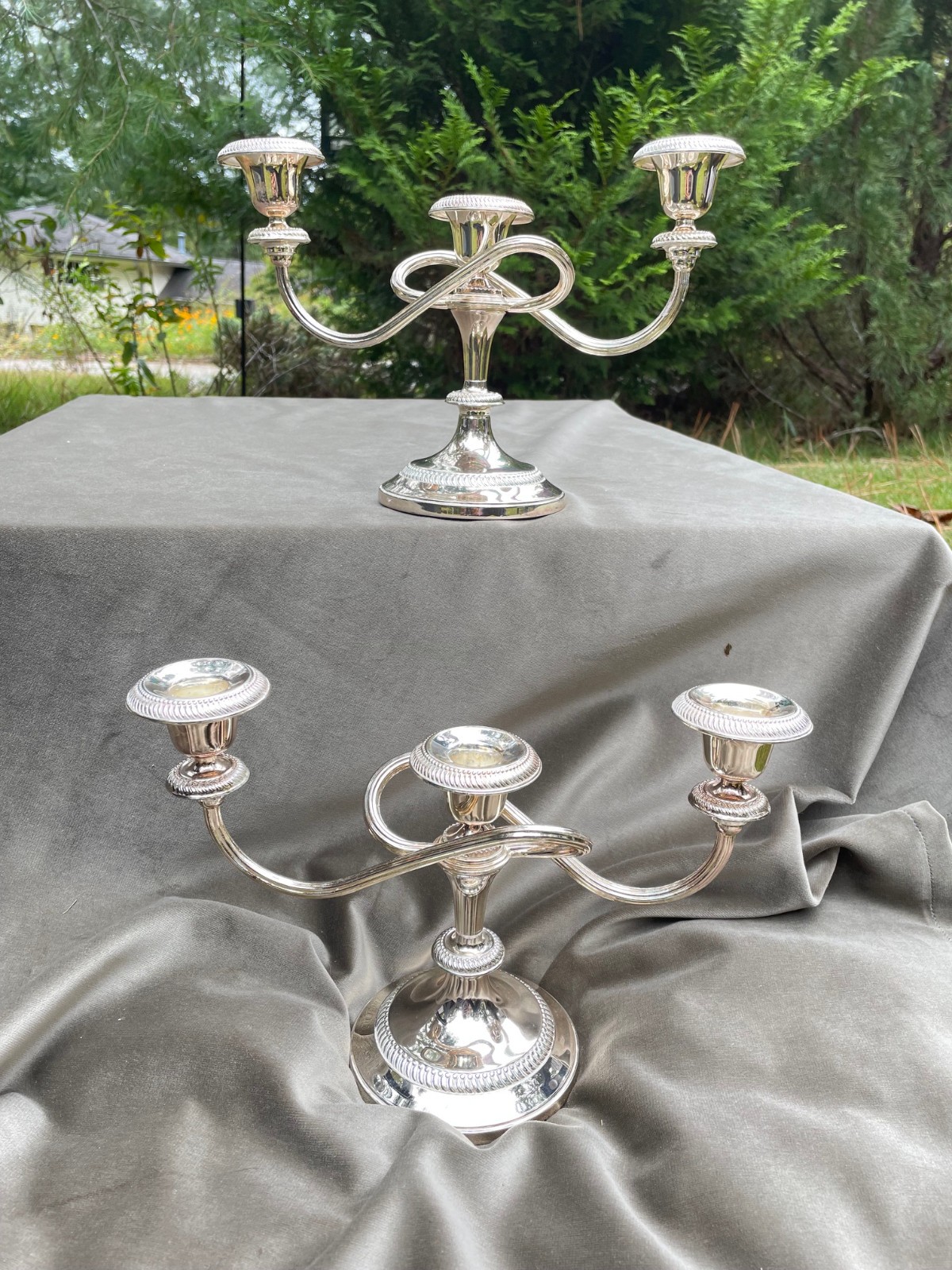 Vintage Pair Silver Plated 3-Light Candelabra Candle Holders Vintage Pair Silver Plated 3-Light Candelabra Candle Holders