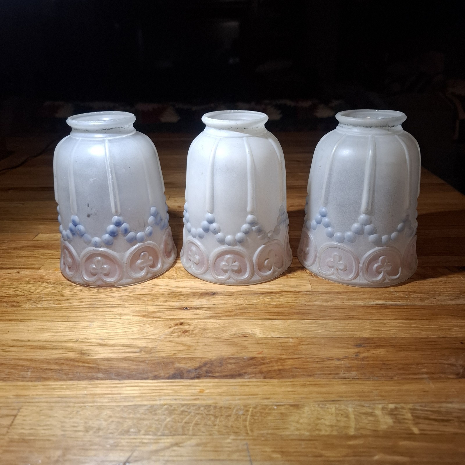 Lot Of 3 Antique victorian Glass White Vintage electric oil Lamp Light Shades