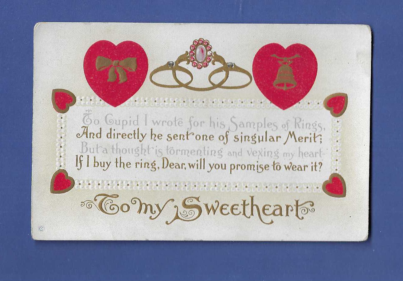 vtg 1910s postcard VALENTINE Cupid I Wrote For His Samples of Rings unposted O vtg 1910s postcard VALENTINE Cupid I Wrote For His Samples of Rings unposted O