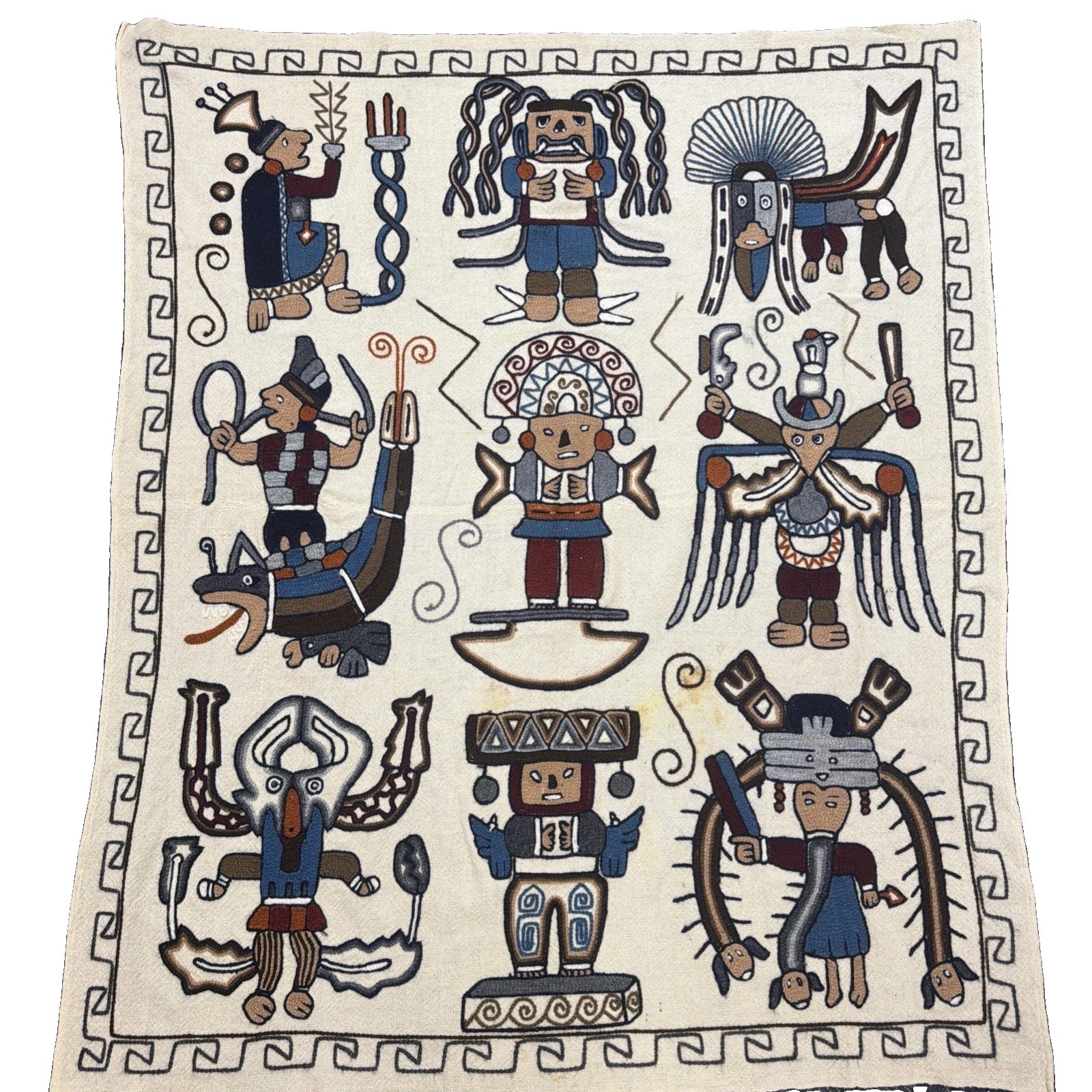 Vintage Embroidered Aztec Mayan Inca Wall Hanging Folk Art Hand Woven Tapestry Vintage Embroidered Aztec Mayan Inca Wall Hanging Folk Art Hand Woven Tapestry