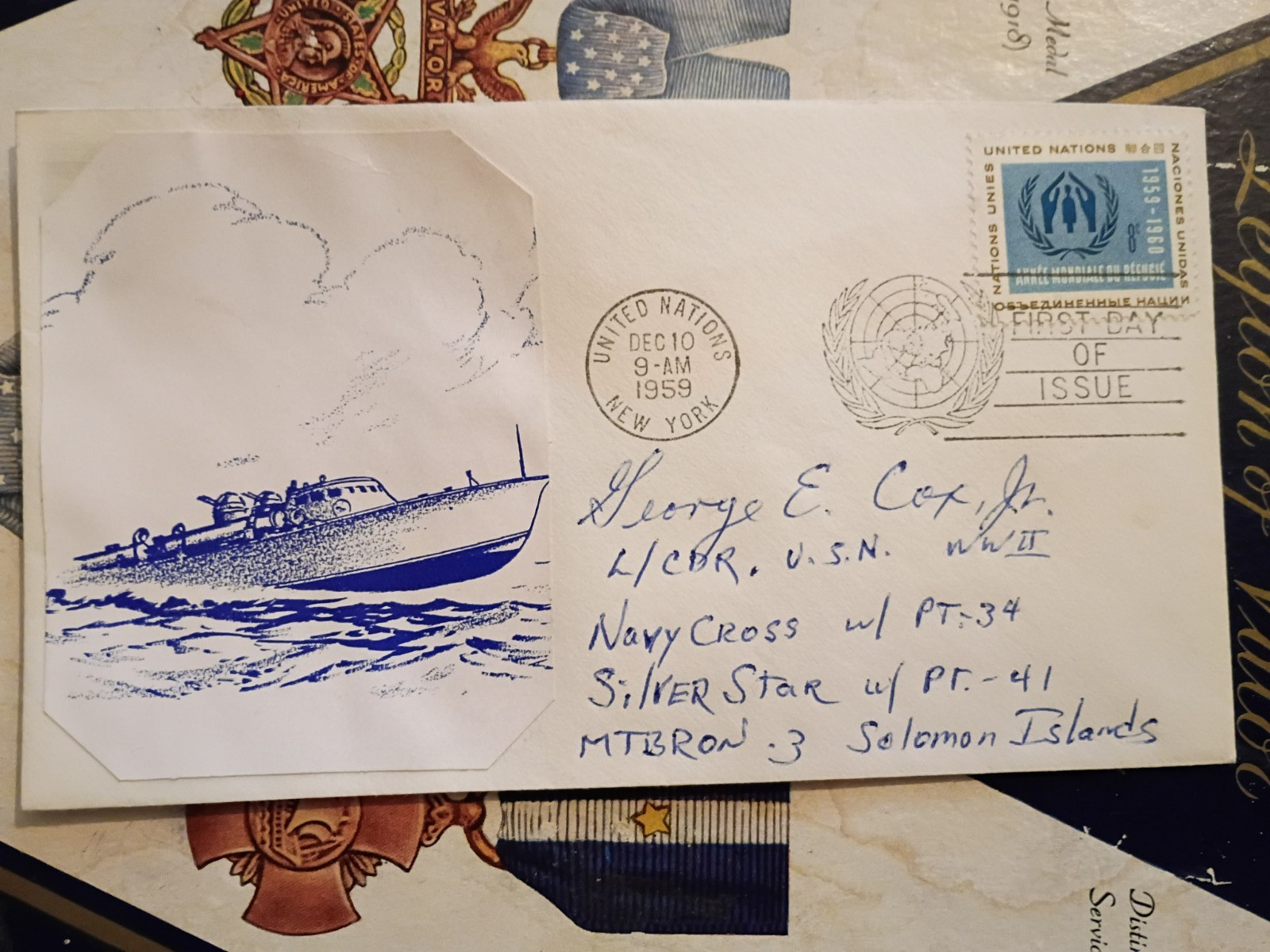 L/Cdr GEORGE EDWARD COX MTBRon-3 /PT-41 & PT-34 N.C./S.S. Signed FDC X-SCARCE