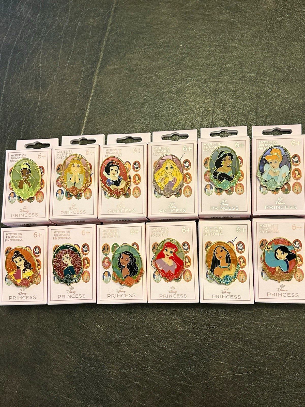 Disney Princess Stained Glass Portrait Pins Complete Set of 12
