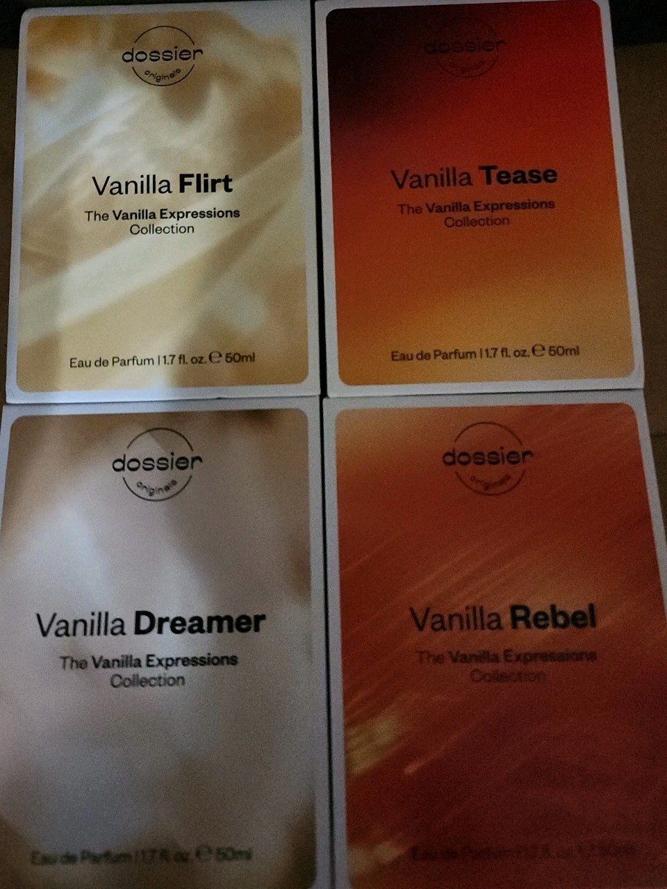 Dossier Vanilla Expressions Collection.Vanilla Tease,Dreamer,Flirt& Rebel.4x50ml Dossier Vanilla Expressions Collection.Vanilla Tease,Dreamer,Flirt& Rebel.4x50ml