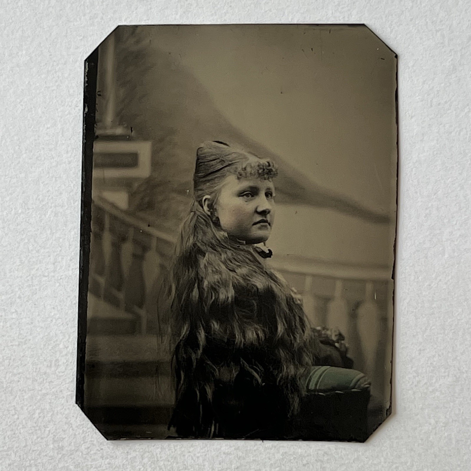 Antique Tintype Photograph Beautiful Elegant Young Woman Half Updo Long Hair Antique Tintype Photograph Beautiful Elegant Young Woman Half Updo Long Hair
