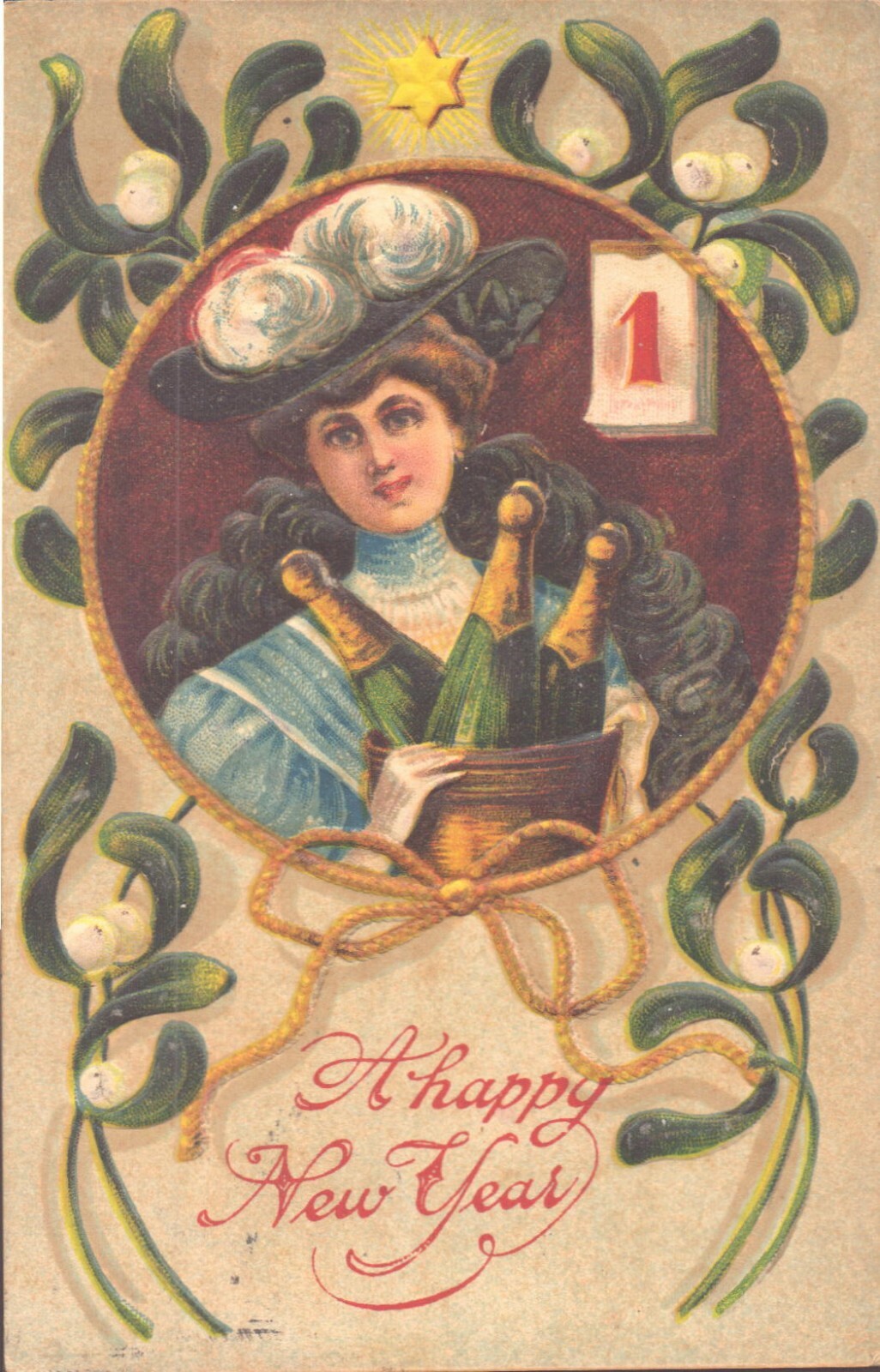 Vintage Postcard Happy New Year Circa 1909 POSTCARTE Germany Embossed Vintage Postcard Happy New Year Circa 1909 POSTCARTE Germany Embossed