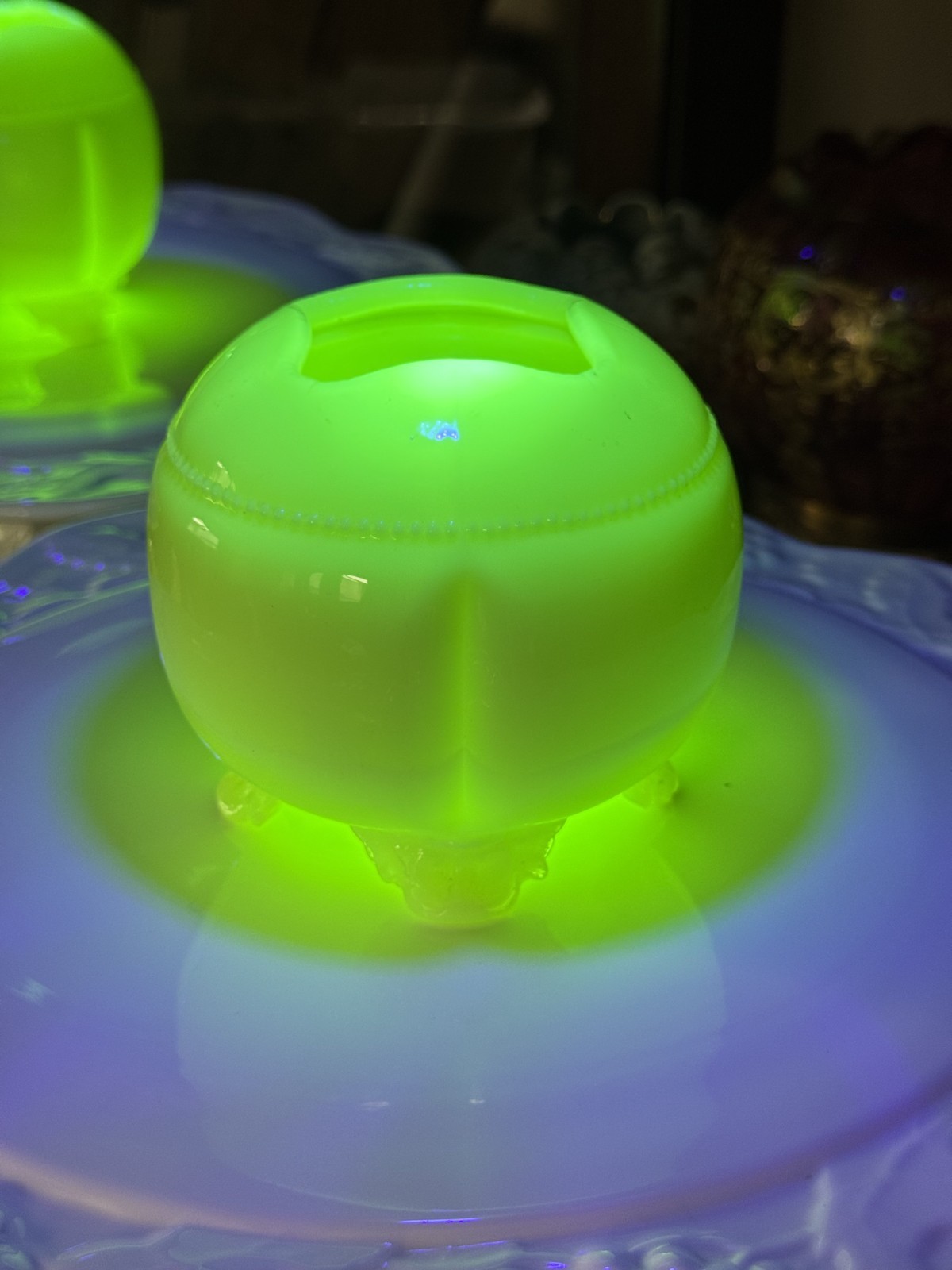 EAPG Opaque Custard Footed Rose Bowl UV Glow Uranium Heavy EAPG Opaque Custard Footed Rose Bowl UV Glow Uranium Heavy