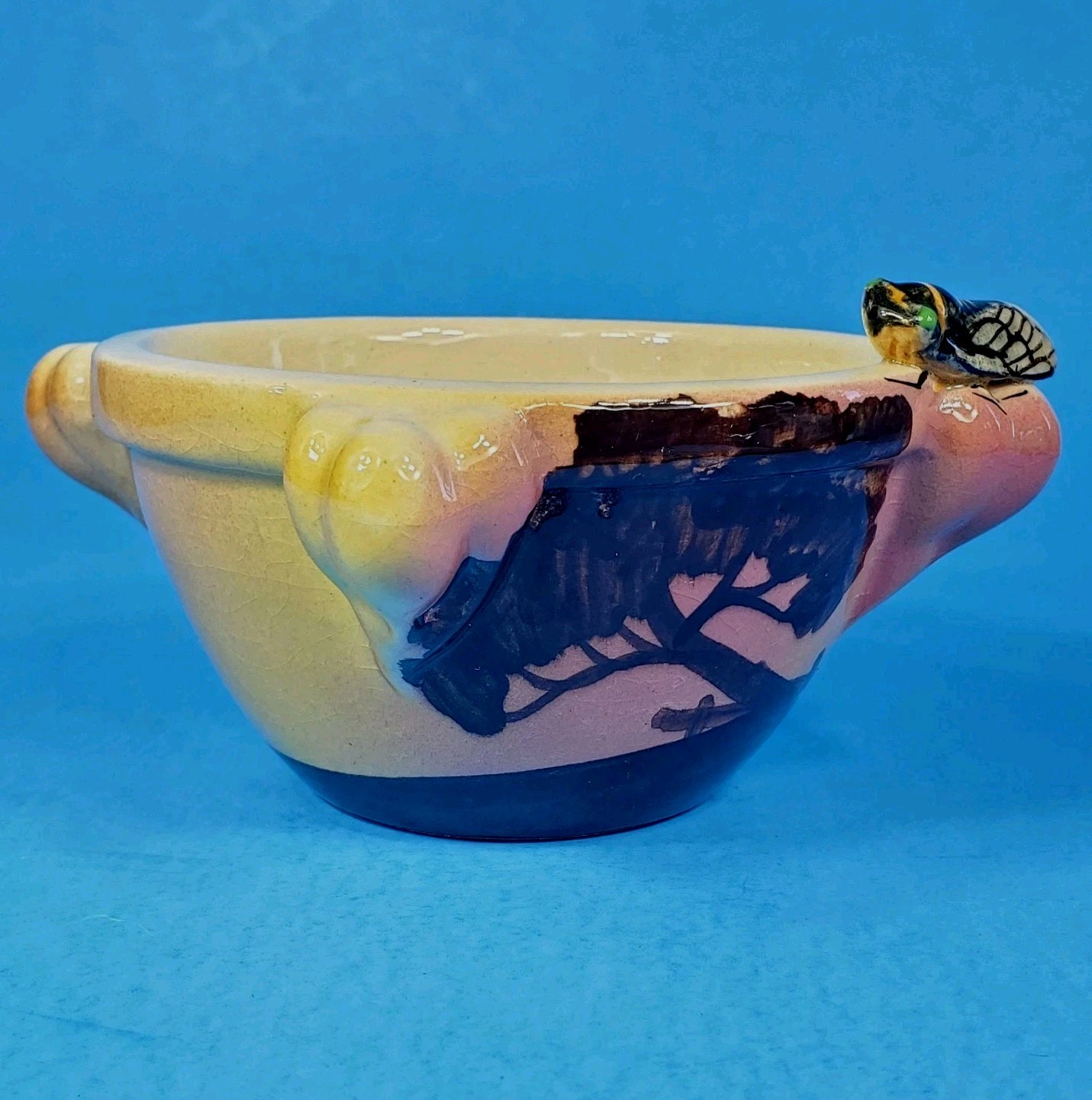French Sicard "Cicada" Mortar Small Bowl Faience Majolica Earthenware Vallauris 