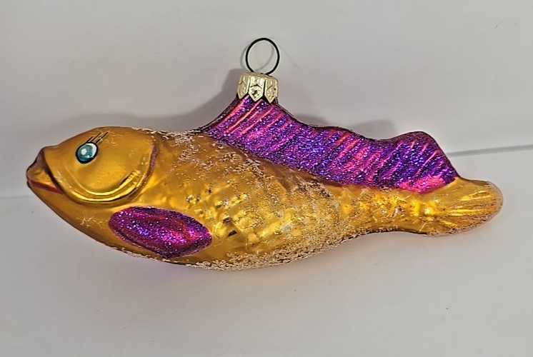 1997 Christopher Radko Goldie Fish Gold Purple Glass Christmas Ornament U313AQ 1997 Christopher Radko Goldie Fish Gold Purple Glass Christmas Ornament U313AQ