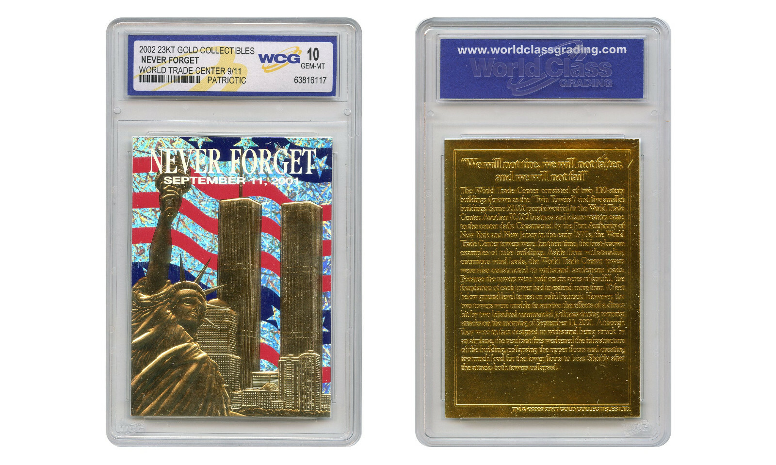 Patriotic World Trade Center 9/11 * Original * 23K Gold Card Graded GEM-MINT 10 Patriotic World Trade Center 9/11 * Original * 23K Gold Card Graded GEM-MINT 10