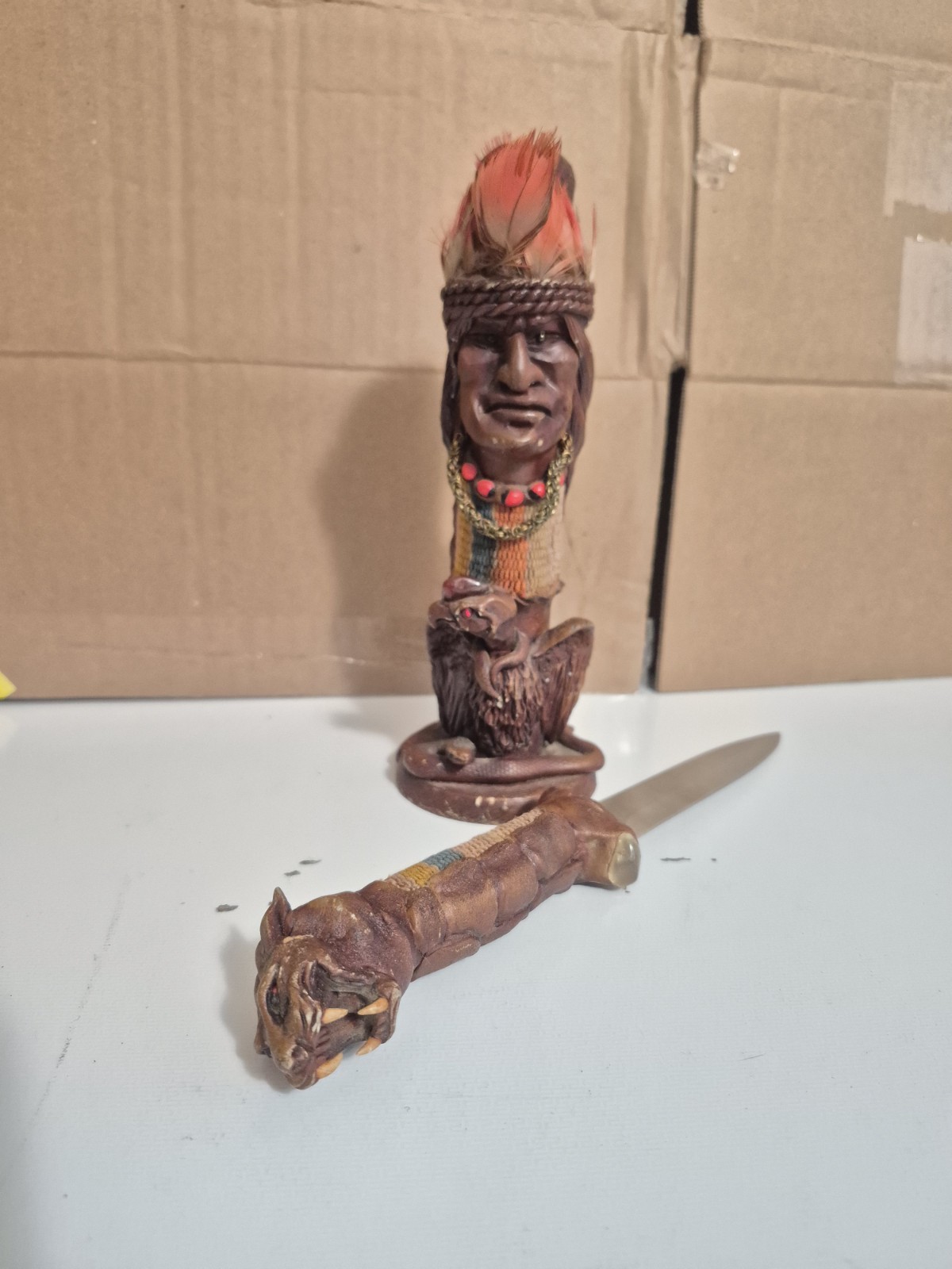 Native American Indian Figurine / Dagger Poly Stone Sculpture Native American Indian Figurine / Dagger Poly Stone Sculpture