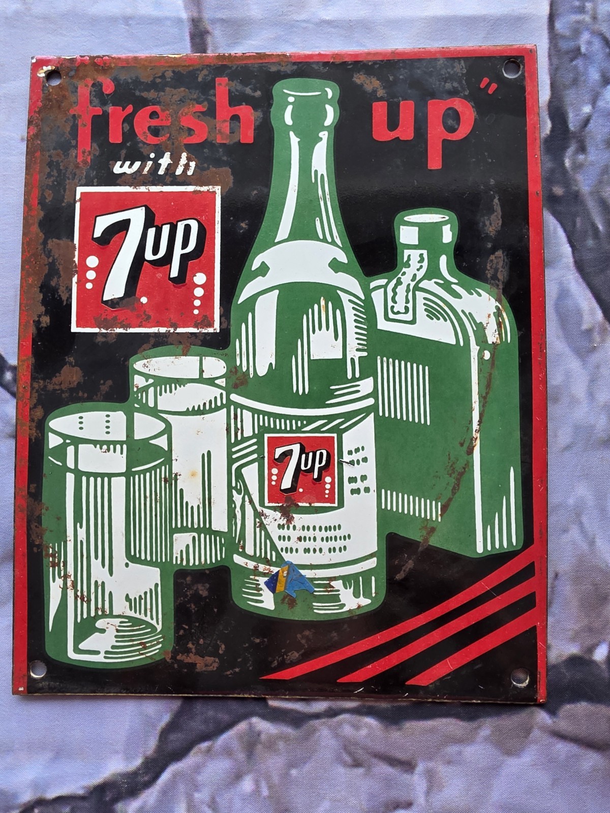 VINTAGE 7UP SODA PORCELAIN SIGN, 'FRESH UP WITH 7 UP' 12"x8.5" VINTAGE 7UP SODA PORCELAIN SIGN, 'FRESH UP WITH 7 UP' 12"x8.5"