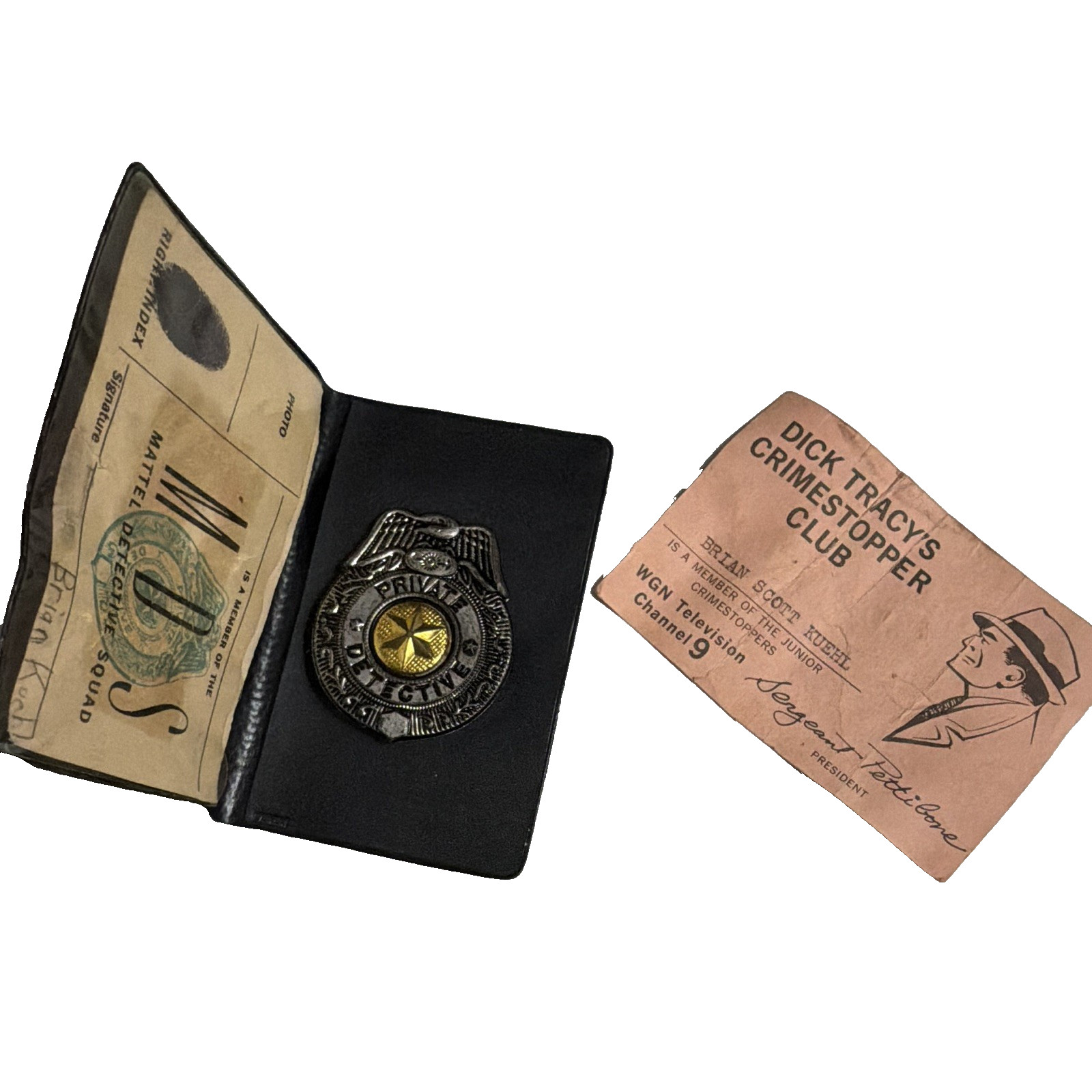 Vintage Dick Tracy Detective Badge ID Card Crimestopper Club Wallet Set Mattel