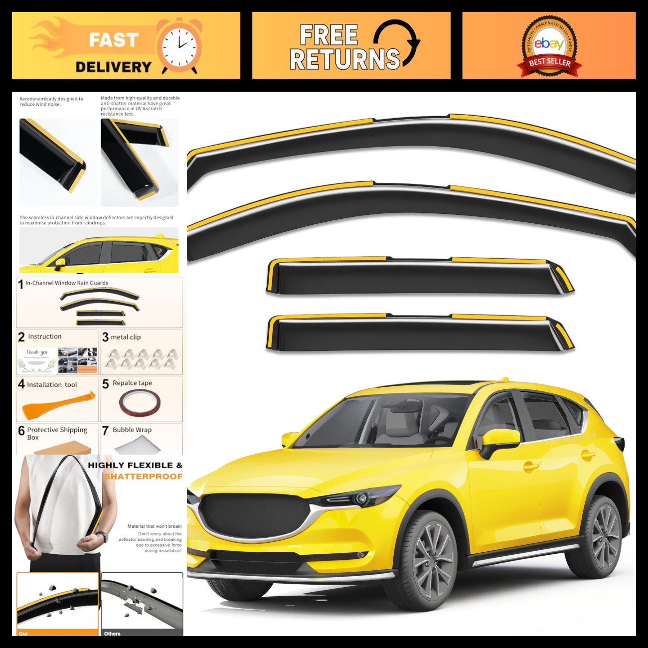 in-Channel Window Visors Rain Guards for 2017-2025 Mazda CX5 CX-5 in-Channel Window Visors Rain Guards for 2017-2025 Mazda CX5 CX-5