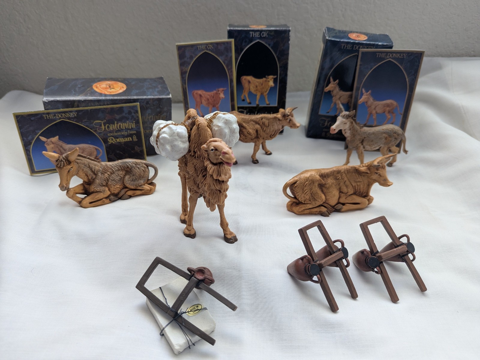 Fontanini Italy 5" Scale Nativity Figures Lot of 5 animals & 4 harnesses
