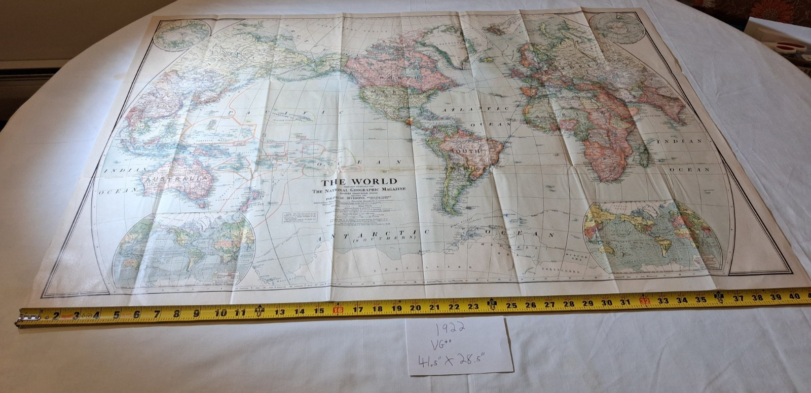 VG++ RARE antique 1922 THE WORLD map National Geographic original 41.5" X 28.5" VG++ RARE antique 1922 THE WORLD map National Geographic original 41.5" X 28.5"