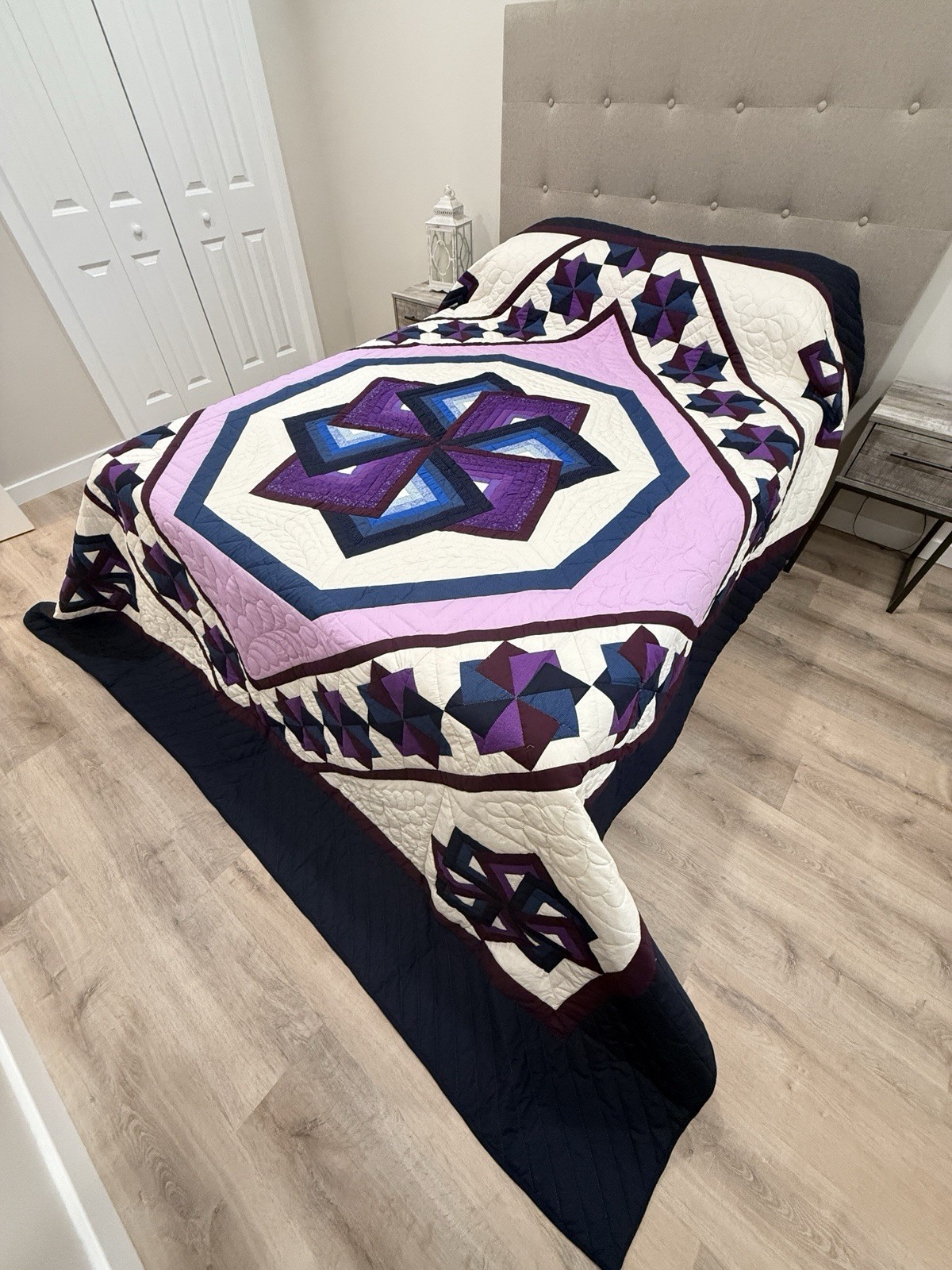 New Amish Quilt Star Spin Blue & Purple 105x118 - Heirloom Made in Lancaster PA New Amish Quilt Star Spin Blue & Purple 105x118 - Heirloom Made in Lancaster PA