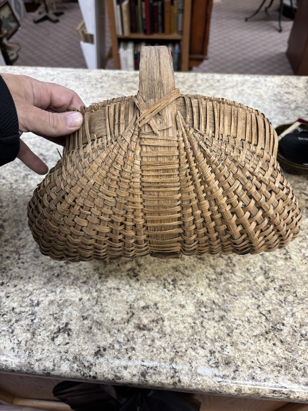 Antique Primitive Hand Woven Buttock Handled Farm Egg Basket 13" x 12" Antique Primitive Hand Woven Buttock Handled Farm Egg Basket 13" x 12"