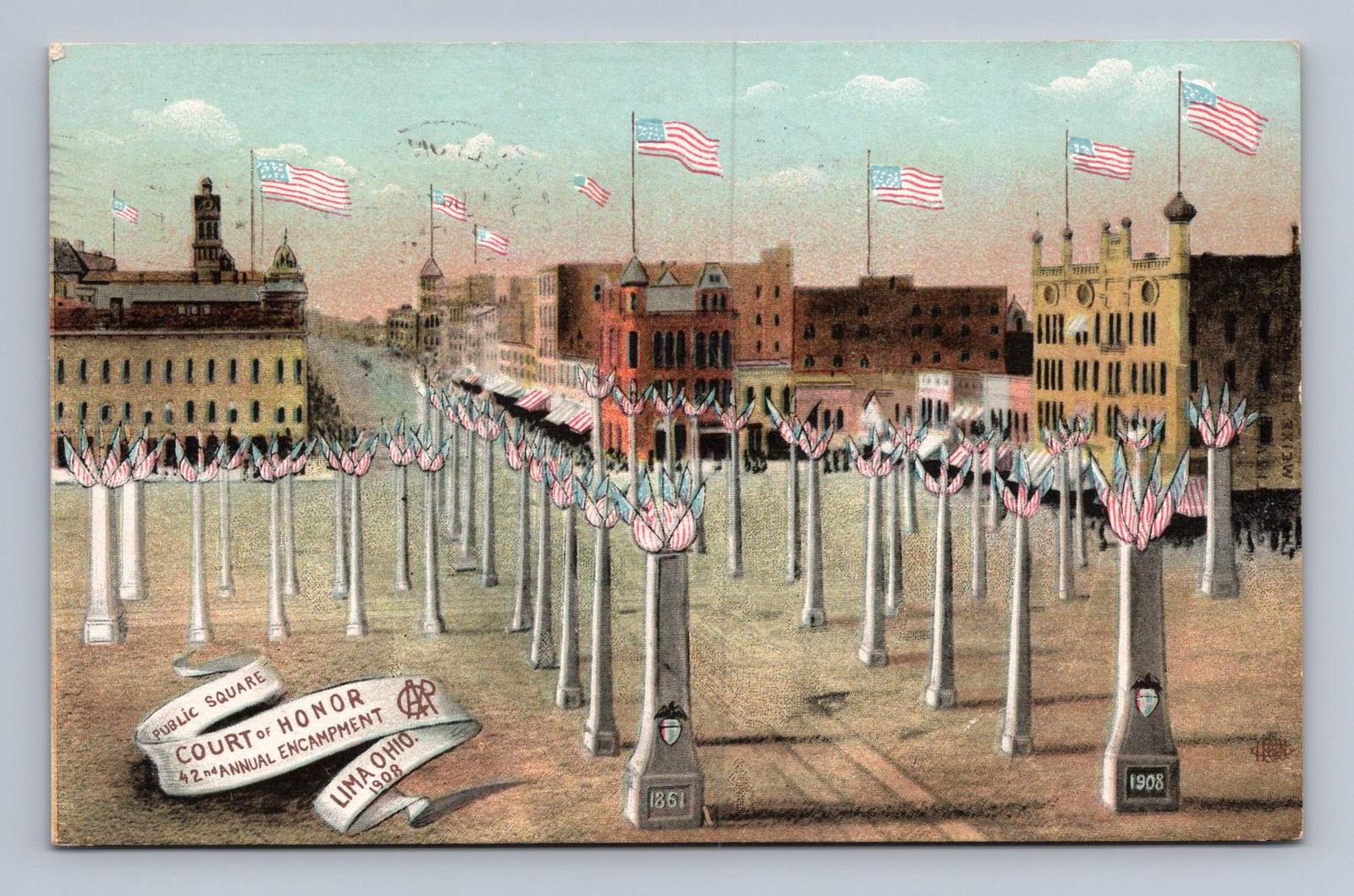 Antique Ohio Postcard LIMA Court of Honor Gar Encampment 1908 to Rochester NY Antique Ohio Postcard LIMA Court of Honor Gar Encampment 1908 to Rochester NY