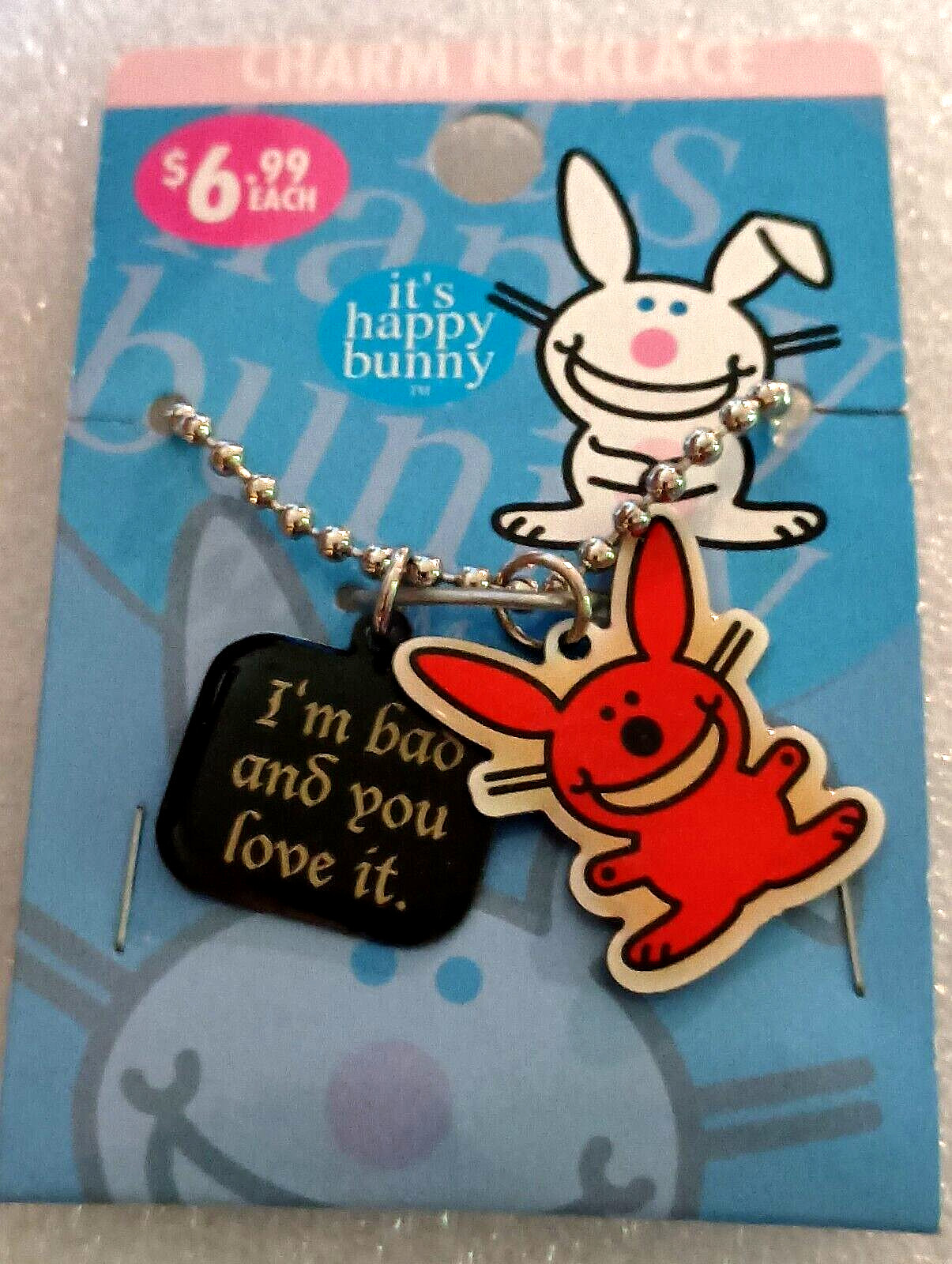 Vintage Happy Bunny "I'm Bad And You Love It" Necklace 2006 NOS New MOC Vintage Happy Bunny "I'm Bad And You Love It" Necklace 2006 NOS New MOC
