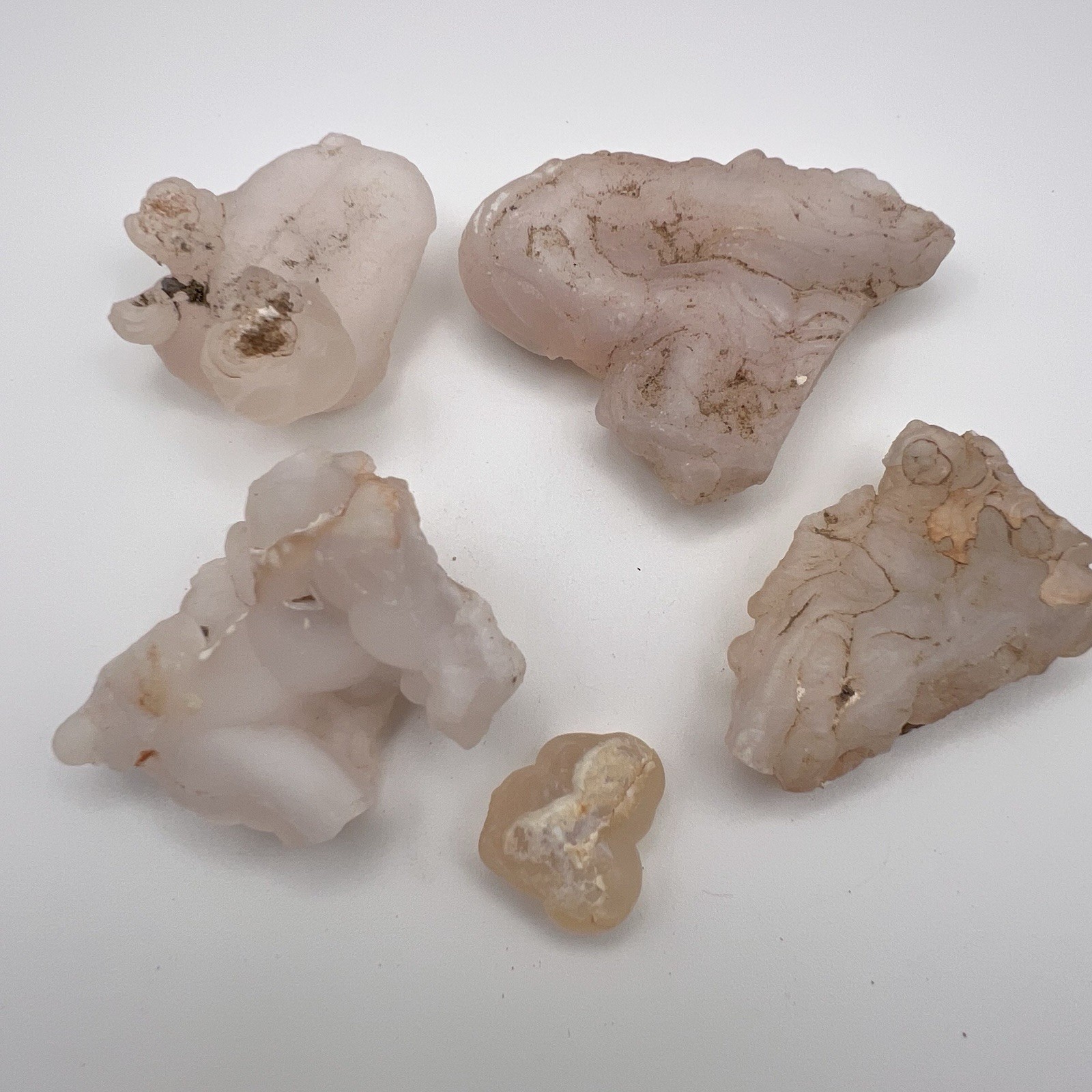 Natural Chalcedony Agate Lot 5pc 49g Pink Botryoidal Mineral Specimens Natural Chalcedony Agate Lot 5pc 49g Pink Botryoidal Mineral Specimens