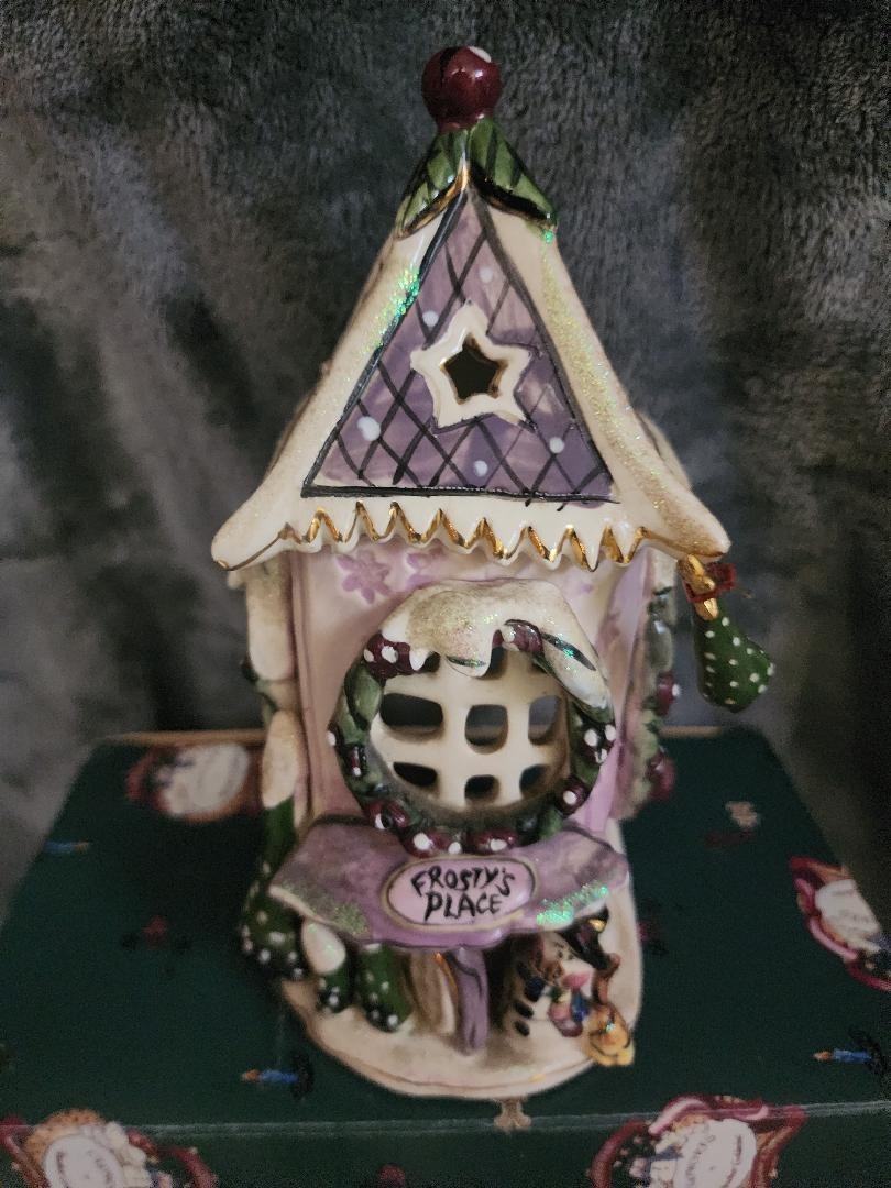 Vintage 2001 Blue Sky Clayworks Heather Goldminc "Frosty's Place" Christmas Teal Vintage 2001 Blue Sky Clayworks Heather Goldminc "Frosty's Place" Christmas Teal